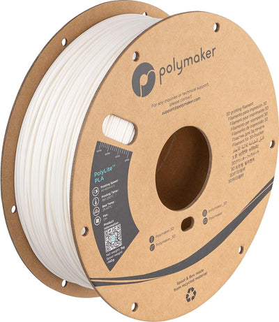 Polymaker PLA Filament, White 3D Printer PLA Filament 1.75mm 1kg - PolyLite 3D Printing PLA Filament, Dimensional Accuracy +/- 0.03mm, Compatible with Most 3D Printer, White