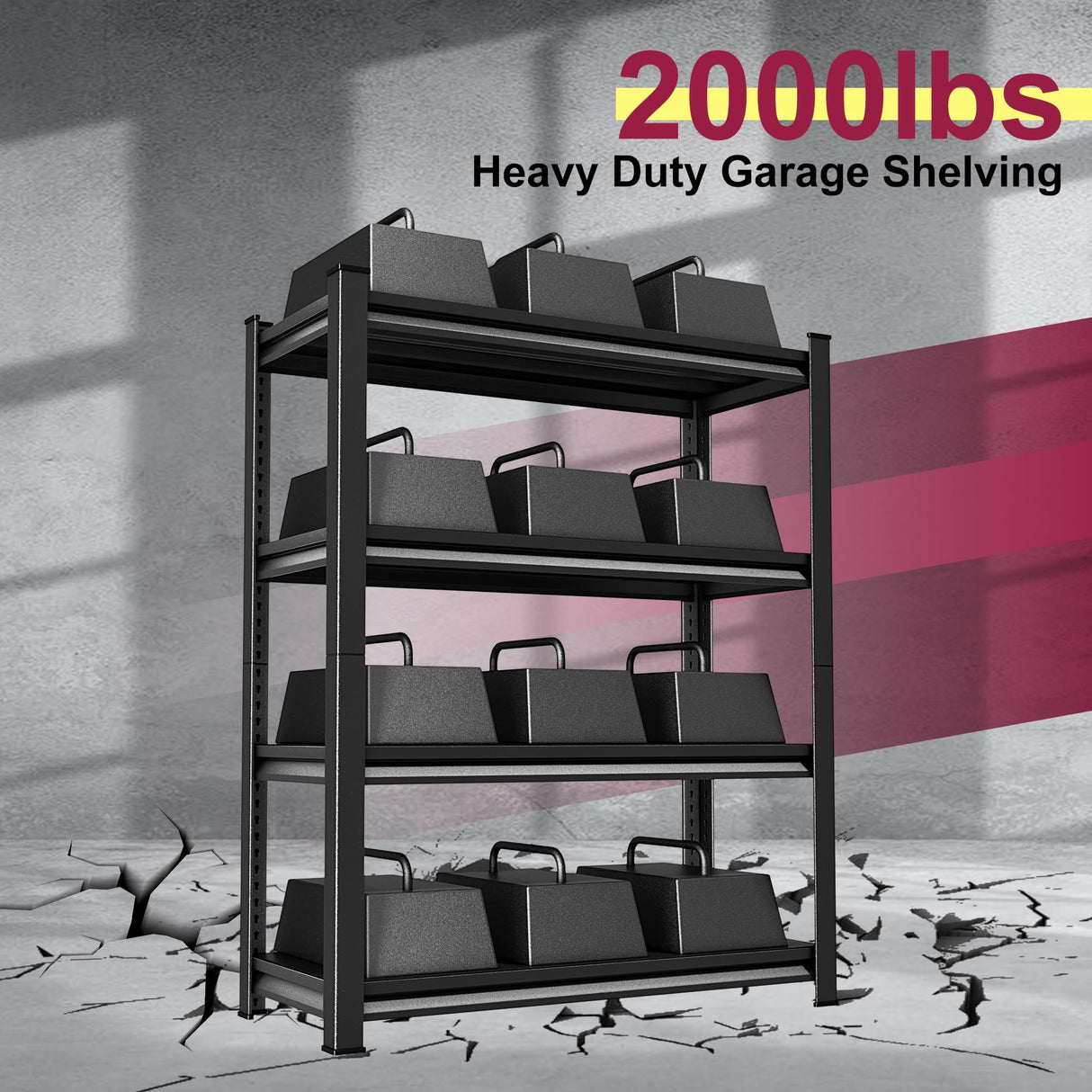 Huhaneon Garage Shelves Heavy Duty - 40''W 2,000Lbs Metal Adjustable Storage Shelving Rack Units for Warehouse Basement Pantry Kitchen 40" W x 16" D x 66" H 4 Tier Black Huhaneon