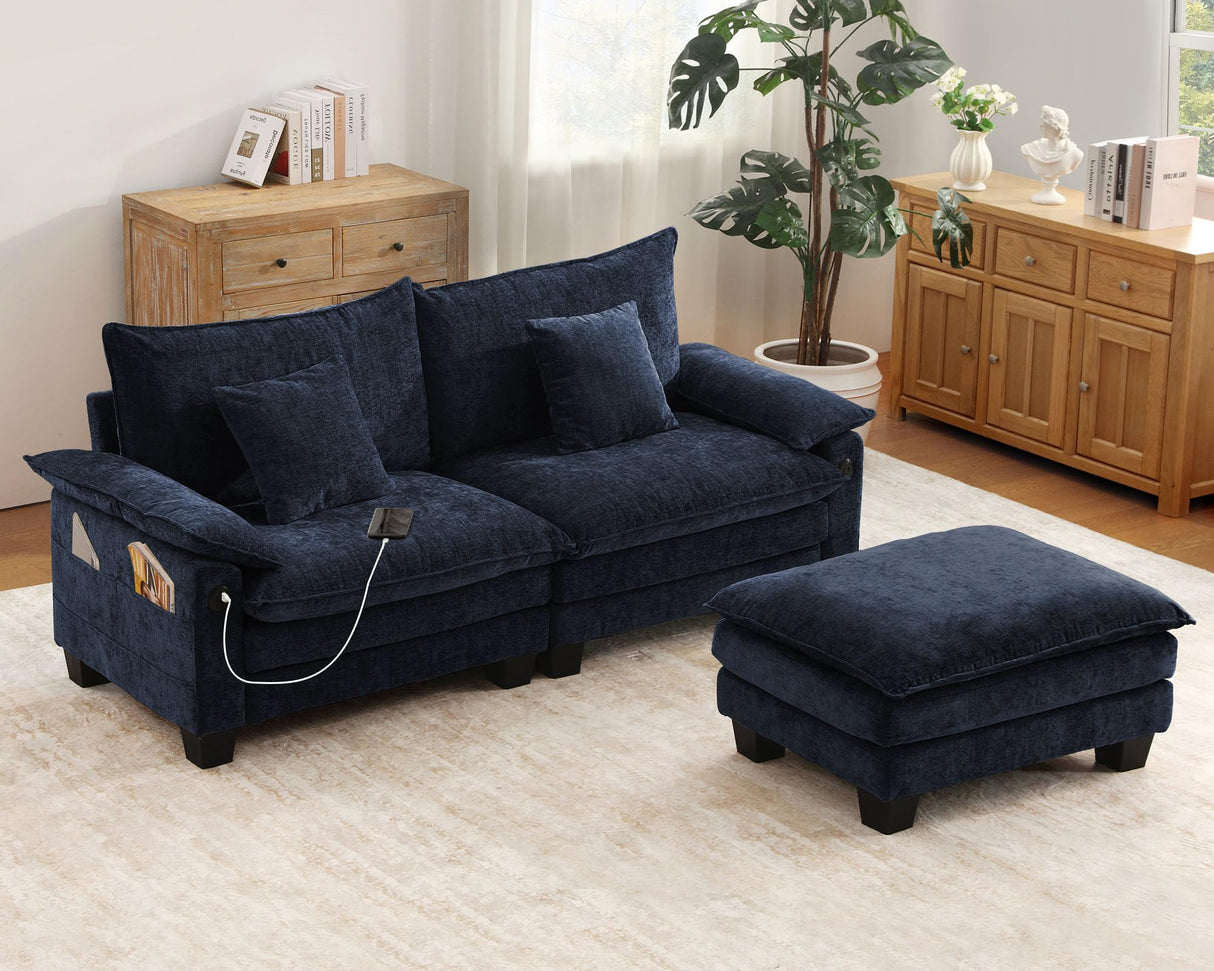 DURASPACE Modular Sectional Sofa 76.8'' Cloud Couch L Shaped Sectional Couches with Movable Ottoman, USB, Comfy Sectionals Sofa for Living Room DURASPACE