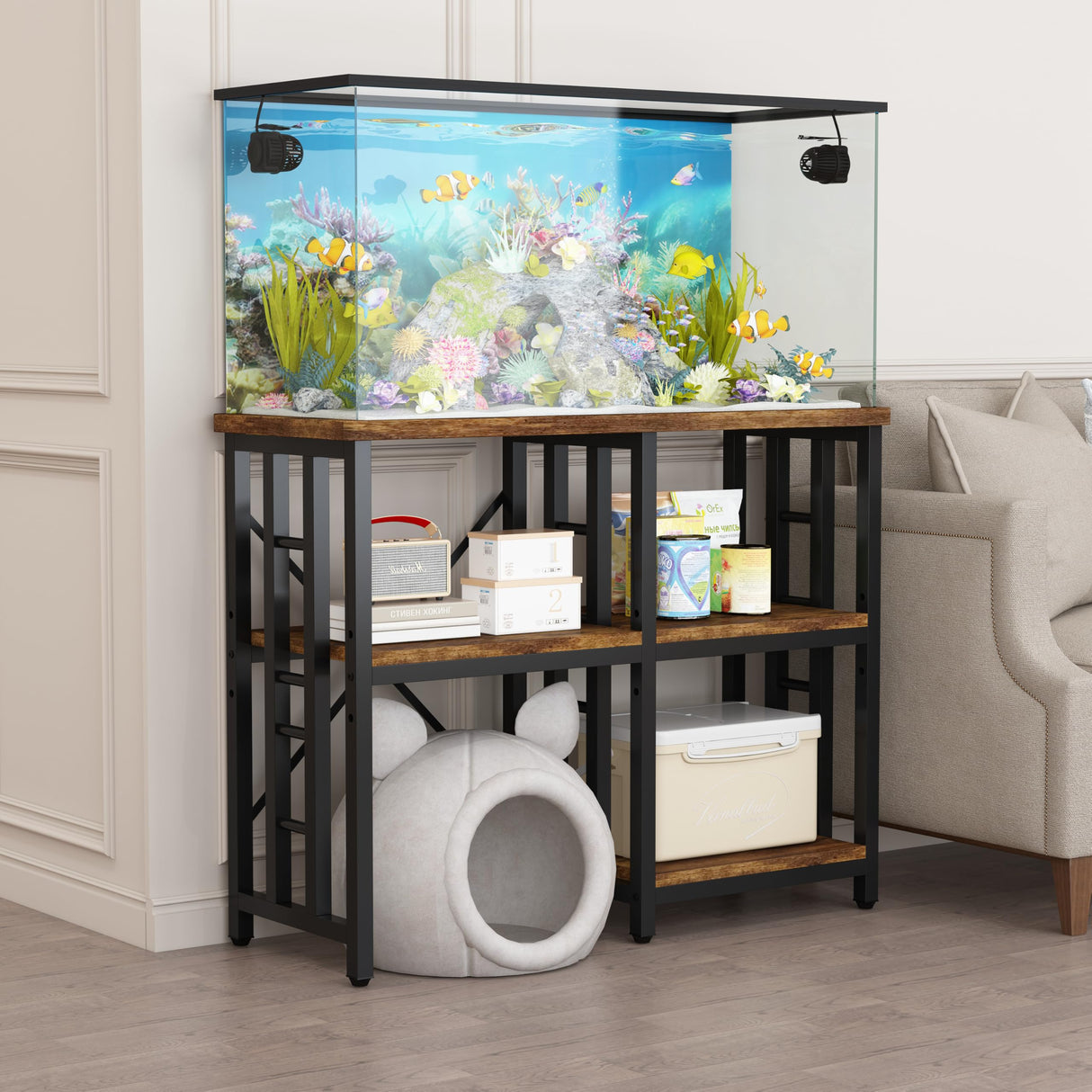 4-Tier Bakers Rack for Kitchens with Storage, Mini Fridge Stand, Microwave Oven Stand Table, Bar Cabinet, Aquarium Stands, Adjustable Shelves Freestadning for Kitchen, Living Room, Office, Patio. Yaruifnt