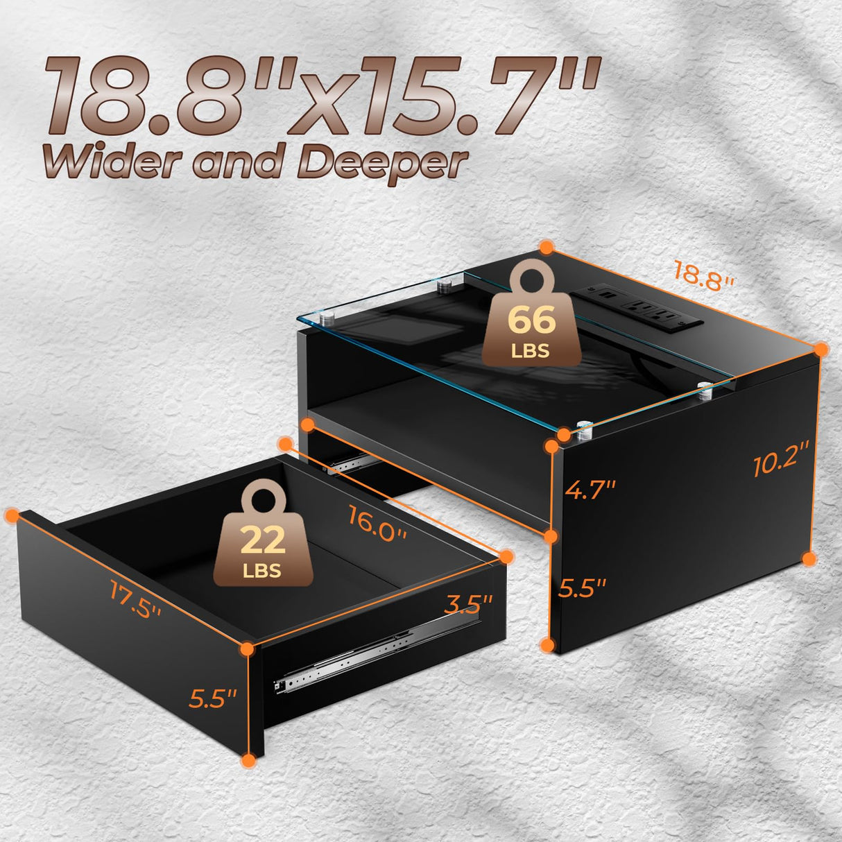 MULEJYBO Black Floating Nightstand with Charging Station, Floating Night Stand with Charging Station and LED, Night Stand for Living Room, Entryway Wall, Bedroom (Single) MULEJYBO