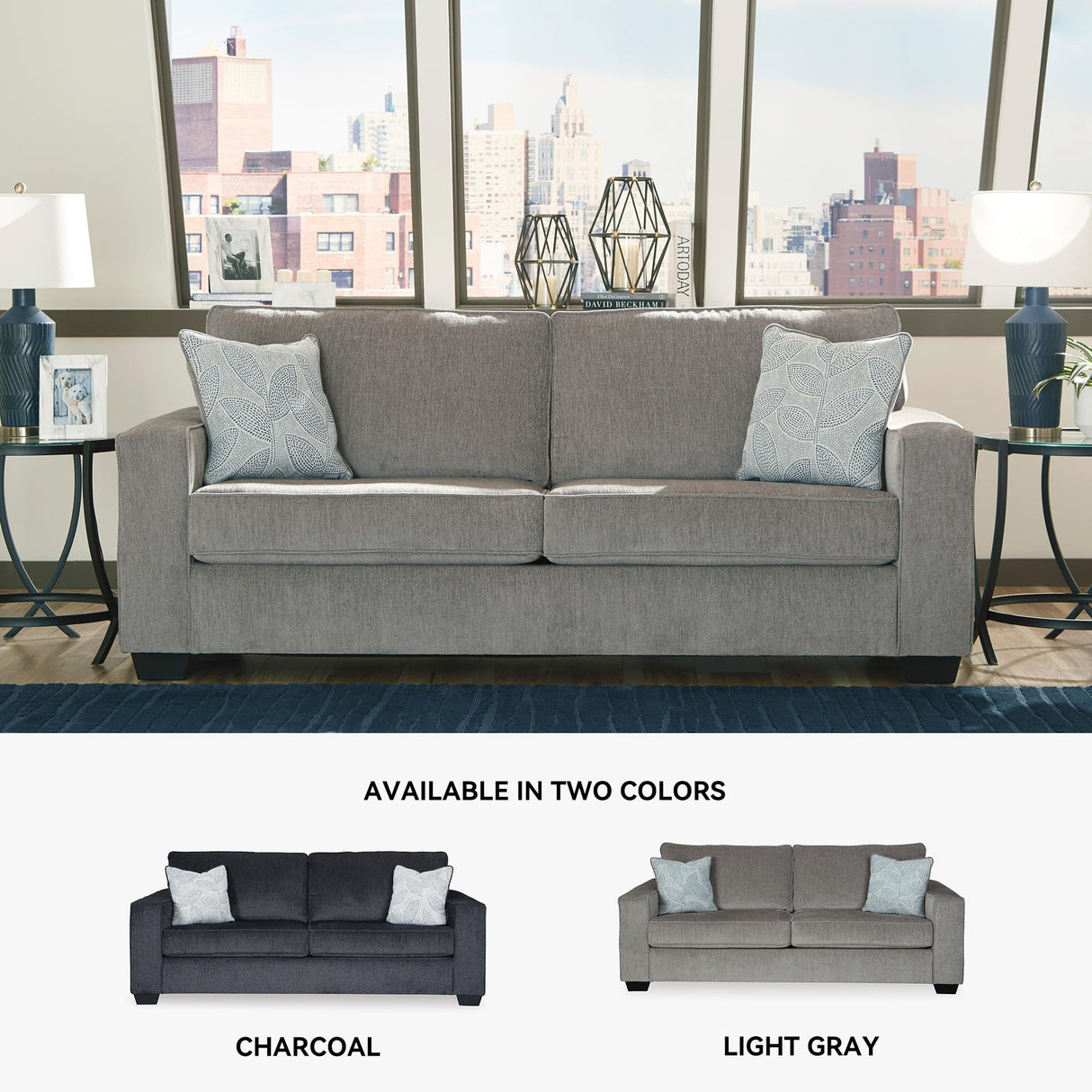Signature Design by Ashley Altari Modern Queen Sofa Sleeper with 2 Accent Pillows, Light Gray Signature Design by Ashley