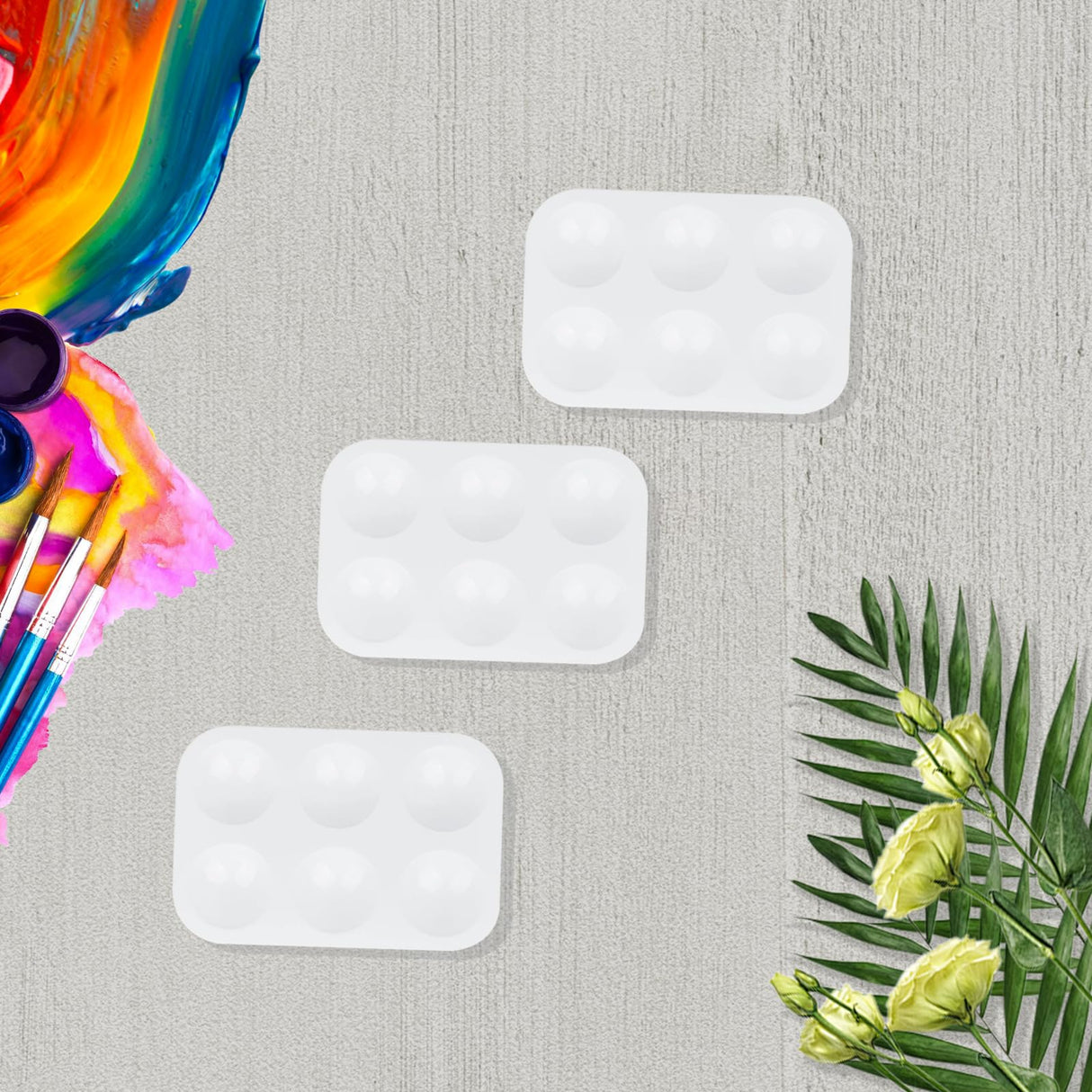 LNAUJS 8 Pack Plastic Paint Tray Palettes, 6 Well Rectangular Palette, Watercolor or DIY Craft Paint Supplies LNAUJS