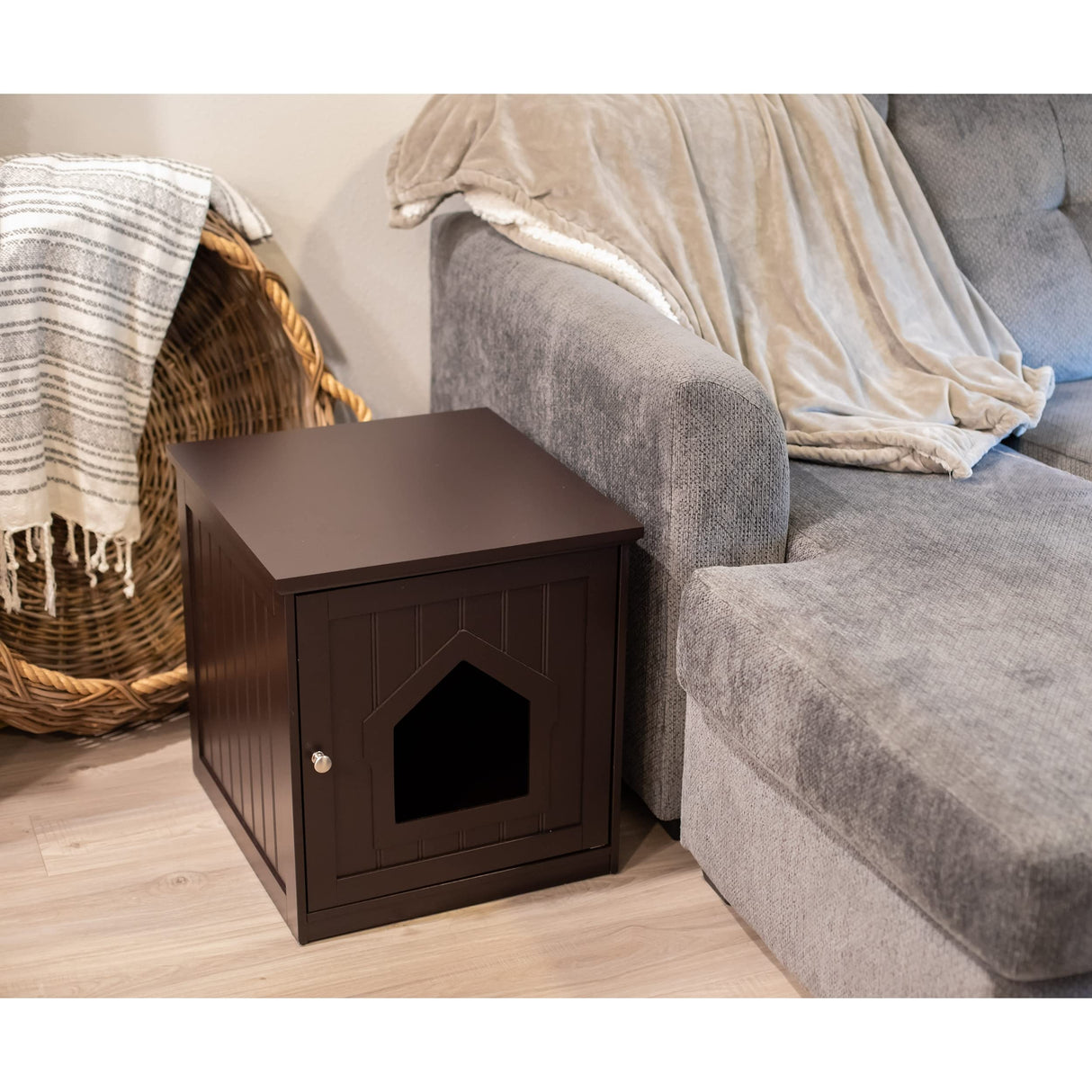BirdRock Home Decorative Cat House & Side Table | Cat Home Covered Nightstand | Indoor Pet Crate | Litter Box Enclosure | Hooded Hidden Pet Box | Cats Furniture Cabinet | Kitty Washroom BIRDROCK HOME