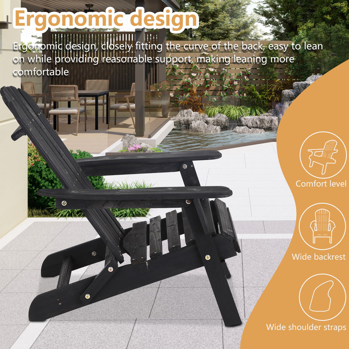 PayLessHere Outdoor Lounger Chairs Set of 2 All Weather Fire Pit Chairs Wooden Adirondack Chairs with Easy Assemble for Patio Garden Lawn Beach Fire Pit, Black PayLessHere