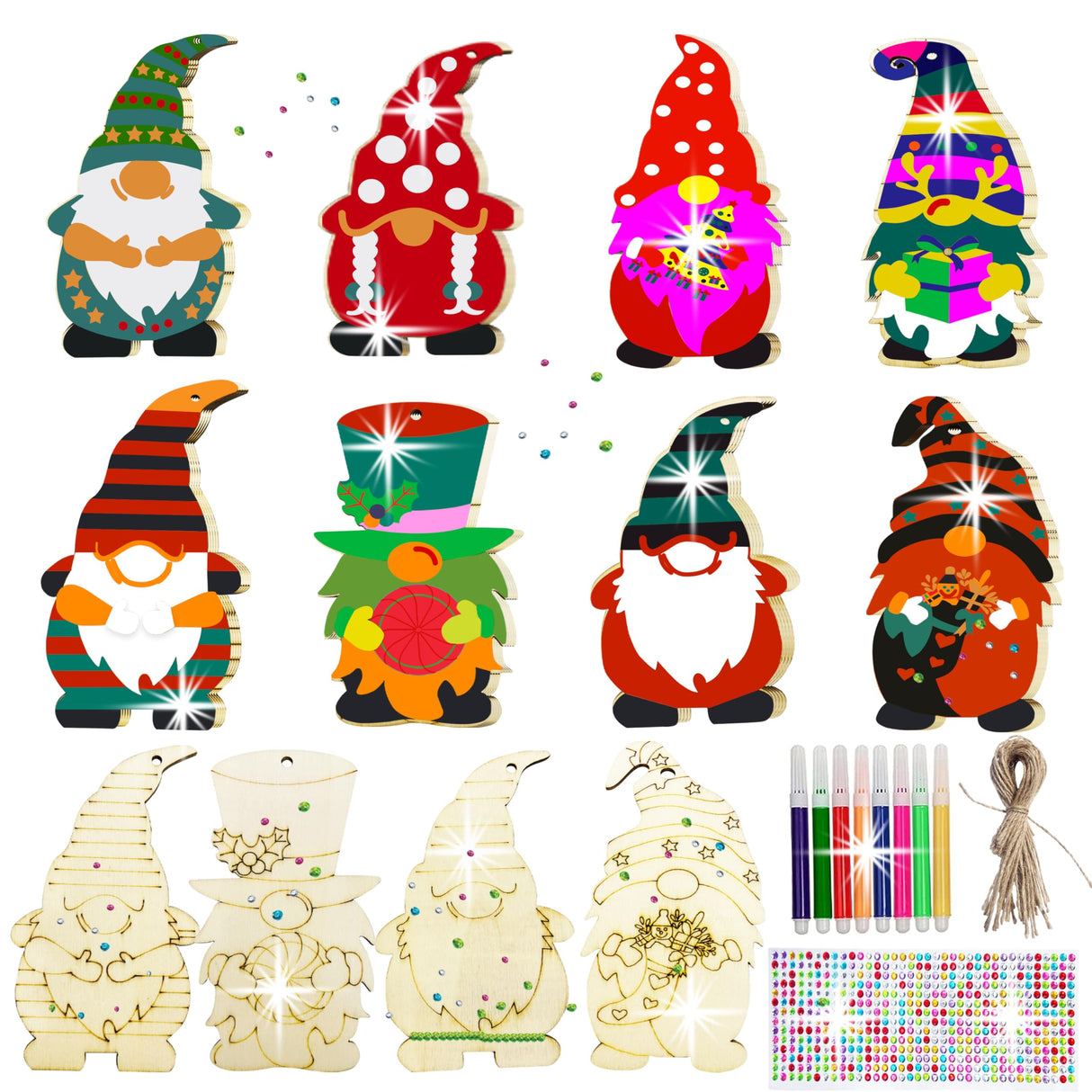 40PCS DIY Christmas Wooden Ornaments Unfinished Wood Slices to Paint with 8 Styles,Wooden Christmas Ornaments Crafts,DIY Santa Claus Christmas Tree Ornaments kit for Kids,DIY Christmas Tree Crafts Aodmti