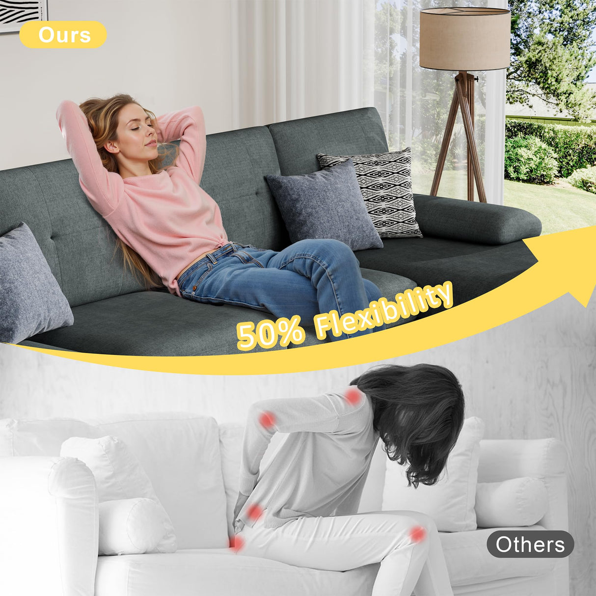 JY QAQA Sectional Couche with Soft Cushion, U-Shaped Sofa with Double Chaise, 4-Seat Linen Fabric Sofa Sets for Living Room, Apartment, Grey JY QAQA PET