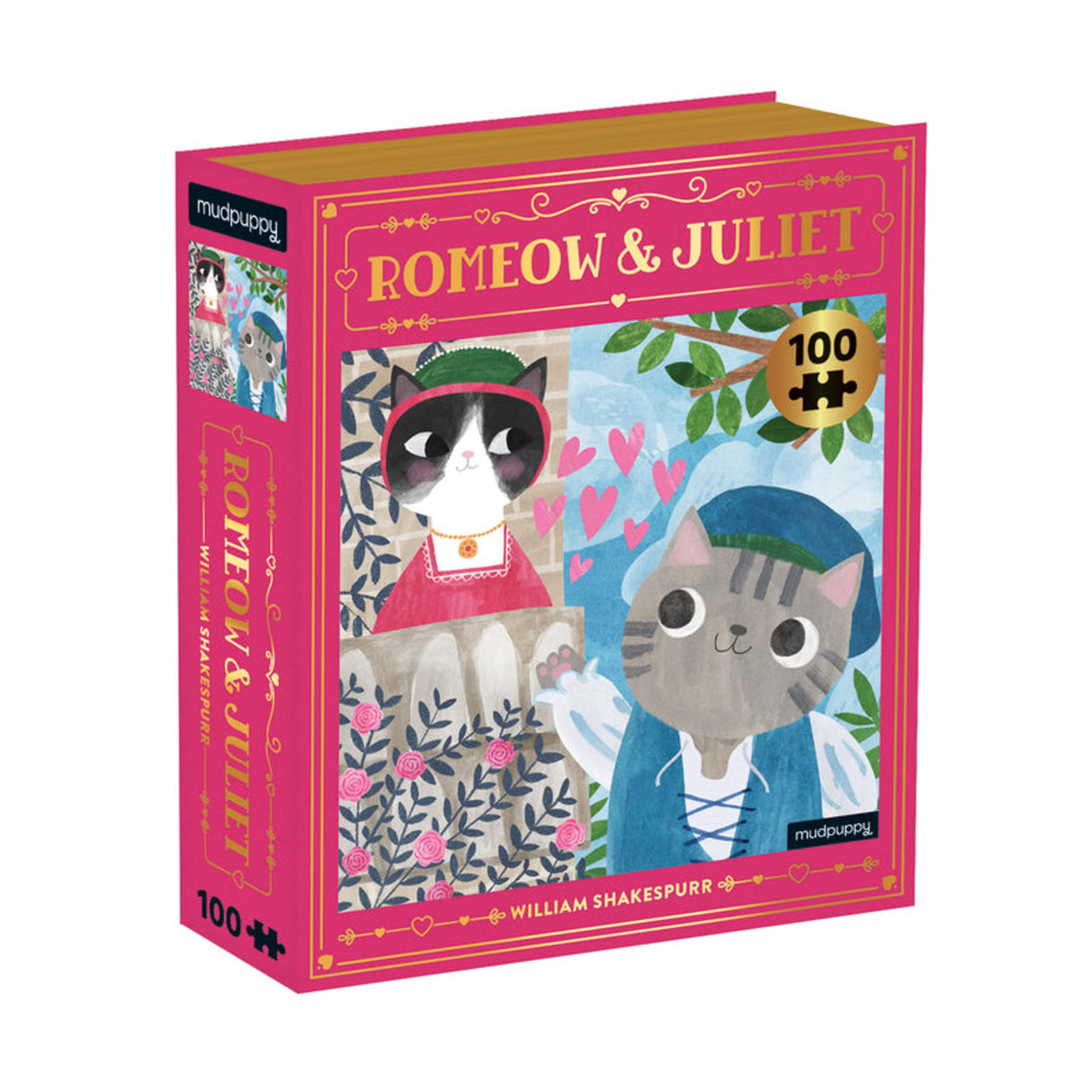 Mudpuppy Romeow & Juliet Bookish Cats Puzzle, 100 Pieces, 10.75” x 13.5” – Jigsaw Puzzle for Ages 6 and Up, Features an Adorable Cat Portrait with Foil Embellishments, Thick, Sturdy Pieces, Multicolor Mudpuppy