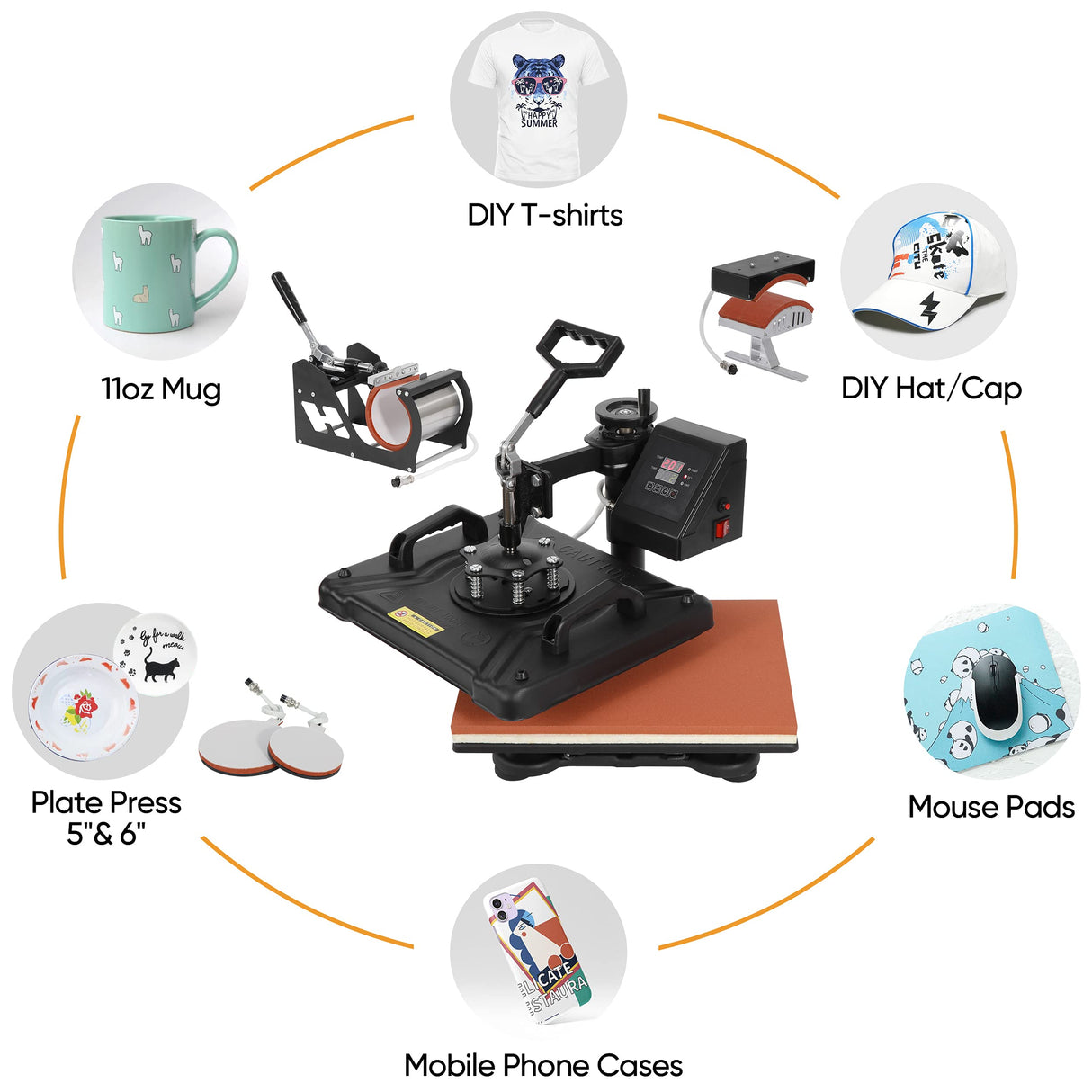 Nouva 5 in 1 Digital Sublimation Heat Press Machine 12x15 Inch - 360° Swing Away Shirt Press Machine, Multifunction Combo Heat Transfer Machine for T Shirts Hat Cap Mug Plate Nouva