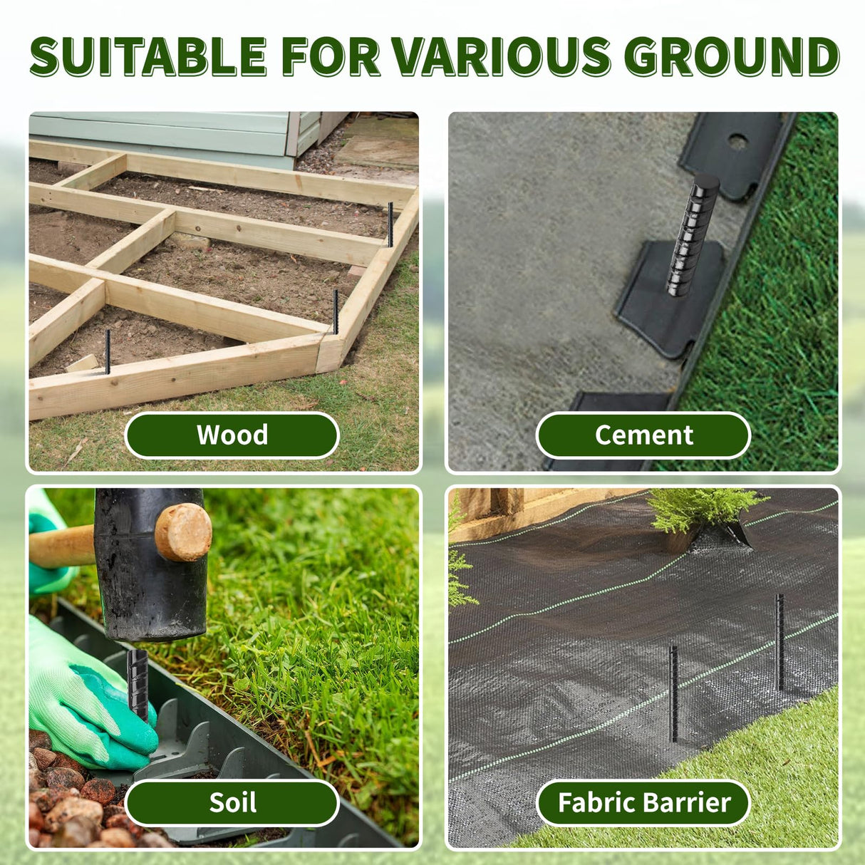 Besitu 16 inches Ground Rebar Stakes (16 pcs) Heavy Duty Metal Spikes for Concrete Timber Garden Plant, Long Straight Steel Stakes for Tent, 3/8" Thickness Ground Anchors with Chisel Point End, Black Besitu