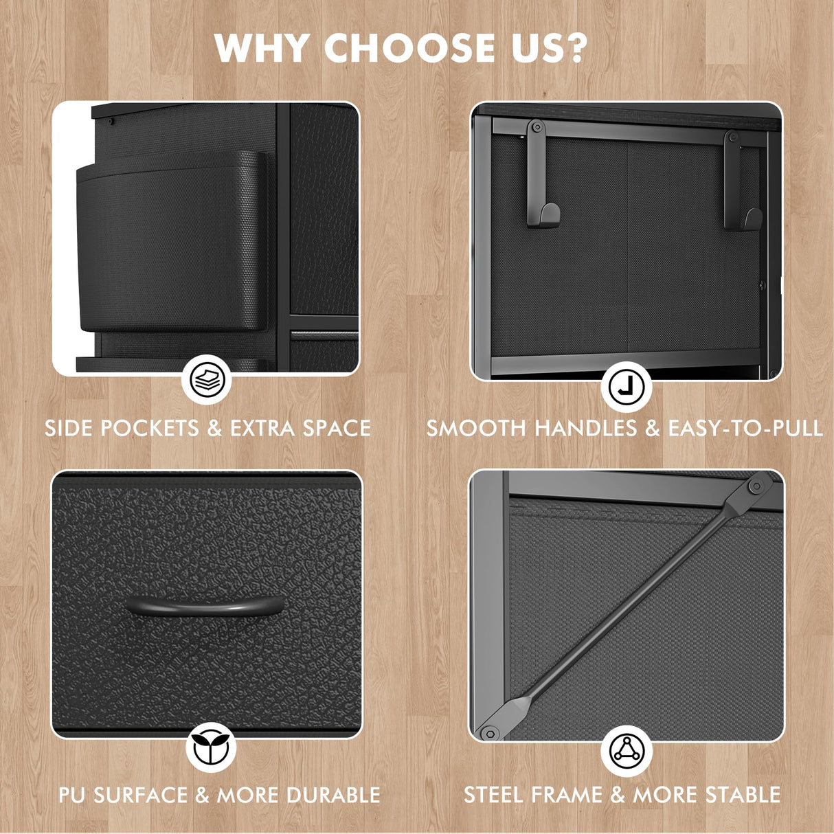 Lulive Dresser for Bedroom with 12 Drawers, Tall Dresser Chest of Drawers with Side Pockets and Hooks, Fabric Dresser Storage Tower for Closet, Hallway, Living Room (Black) Lulive