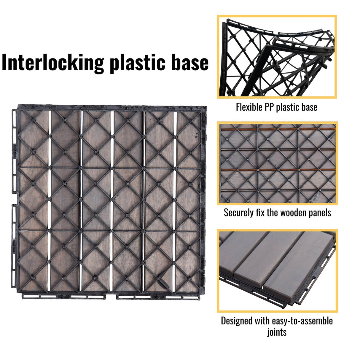 Interlocking Deck Tiles - 12x12 Inch Waterproof Outdoor Flooring for All Weather Use - Wood Tiles for Patio, Porch, Poolside, Backyard, Balcony, (Light Gray * 10 PCS) RIDFY