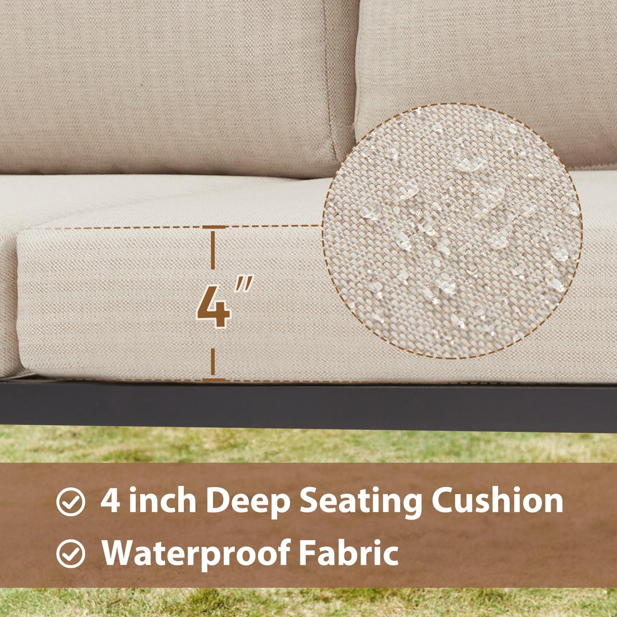 EROMMY 6 Pieces Patio Furniture Sets, Metal Outdoor Sectional Furniture L Shape Patio Conversation Sets with Fauxwood Coffee Table & 6.5" Olefin Cushions for Backyard, Garden, Poolside EROMMY