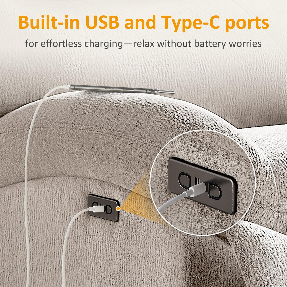 VANOMi Power Recliner Chair with USB & Type-C Charging, 270° Swivel Glider Rocker, Electric Nursery Recliner for Living Room, Bedroom, and Office, Light Gray VANOMi