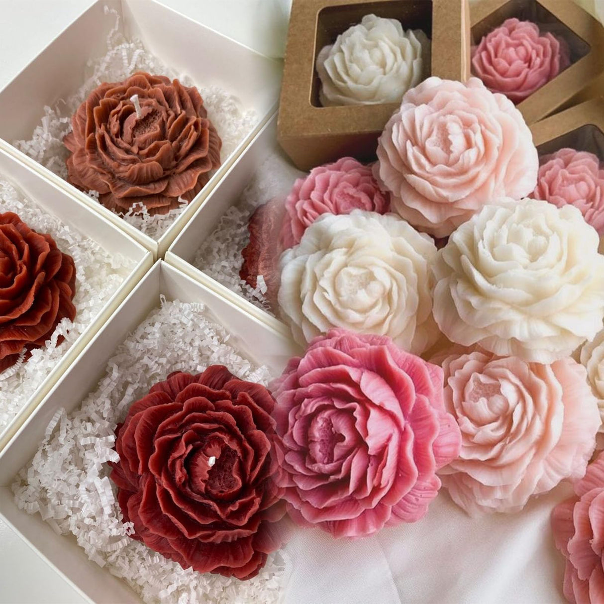 2 Pack 3.14 inch Peony Candle Molds Set - Large & Medium 2.55inch Silicone Mold for Soap Candle Making, 3D Flower Reusable Silicone Molds(Peony 2 Pack) Giliger