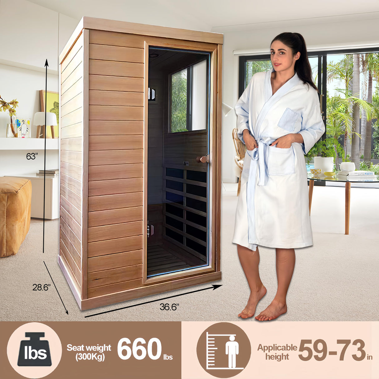 Infrared Sauna, Home Sauna 1 Person, Low EMF Sauna Wood Indoor, Far Infrared Sauna, Canadian Hemlock, 10 Min Warm-up, Left Side, 1050W SALUSHEAT