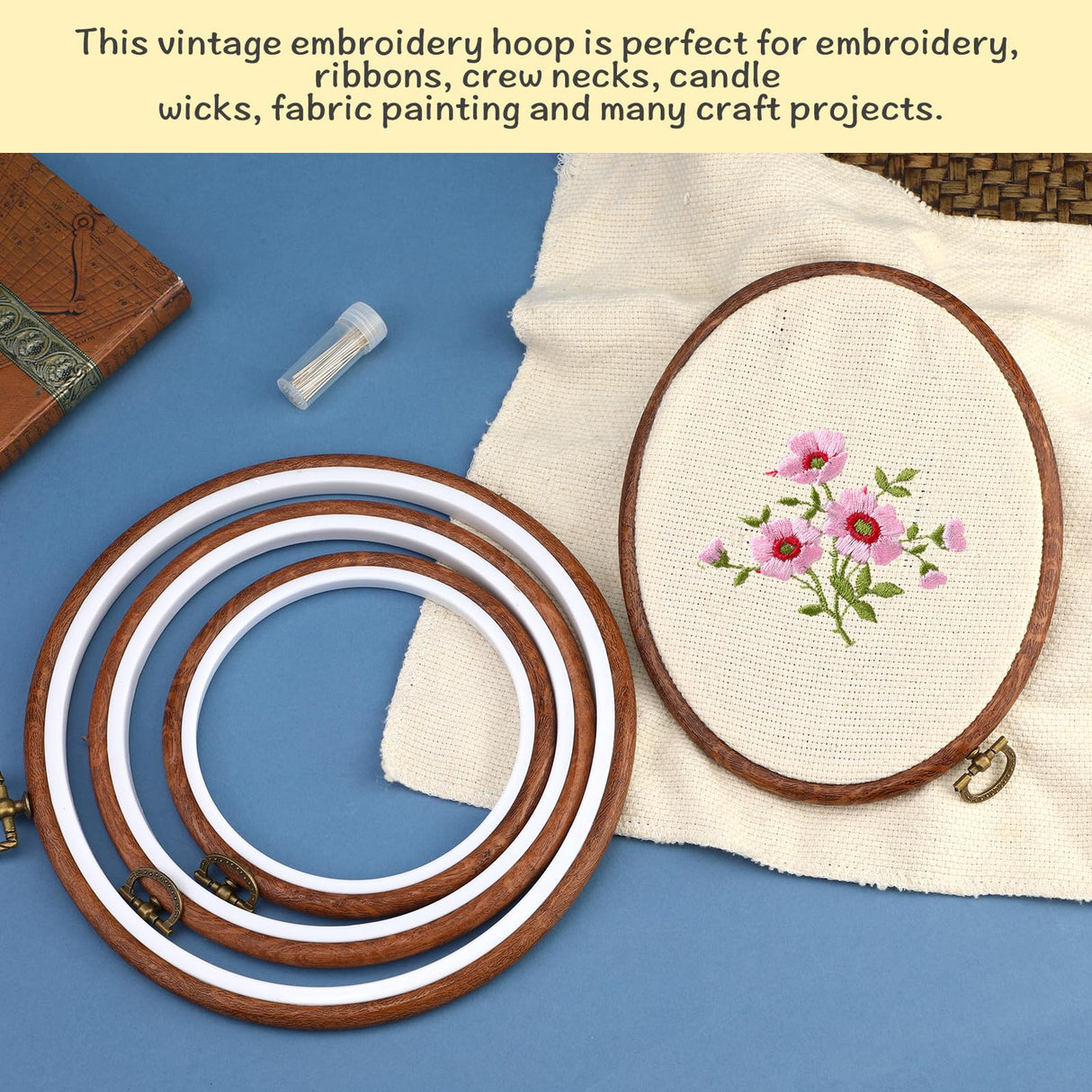 4 Pack Embroidery Hoop Ring, Imitated Wood Display Frame Circle and Oval Embroidery Kits with 30 Pieces Large Eye Embroidery Needles, Quilting Hoop and Cross Stitch Supplies for Sewing and Wall Hang JUPEAN