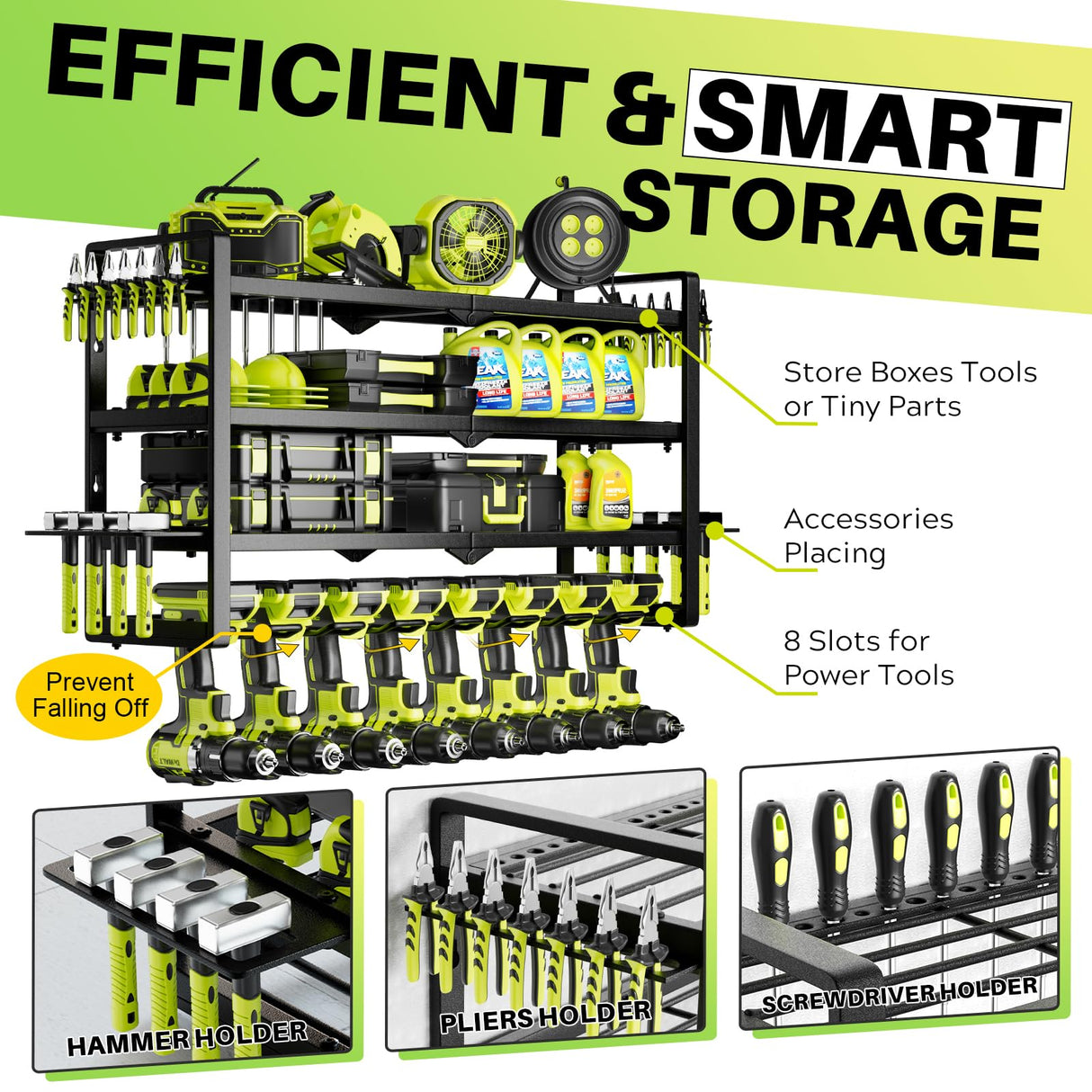 Large Power Tool Organizer Wall Mount, Garage Storage Cordless Tool Organizer with Screwdriver Holder, Heavy Duty Metal Storage Rack with 8 Drill Holder 4 Layer, Gifts for Men Who Have Everything Hipidian