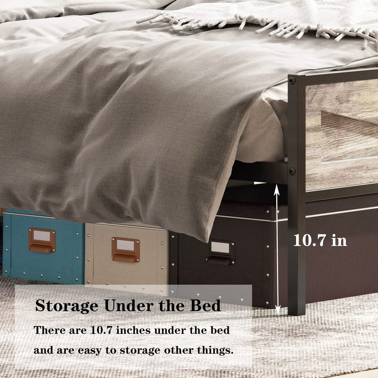 Halitaa LED Full Size Bed Frame with Charging Station, Platform Metal Headboard Storage & USB Ports Outlets, Farmhouse Lights for Bedroom, Noise Free, Wash Grey (Full) Halitaa