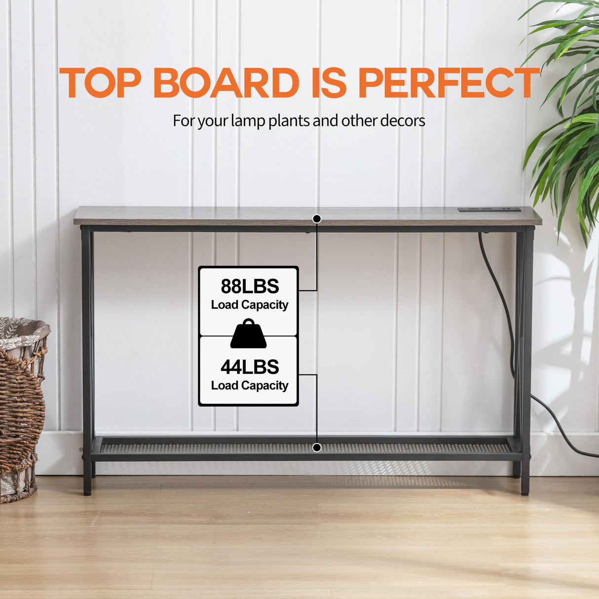 Forevich Console Table Sofa Entryway Couch Table with USB Power Outlet for Living Room Hallway Mesh Shelf 47 Inch Grey Oak Forevich