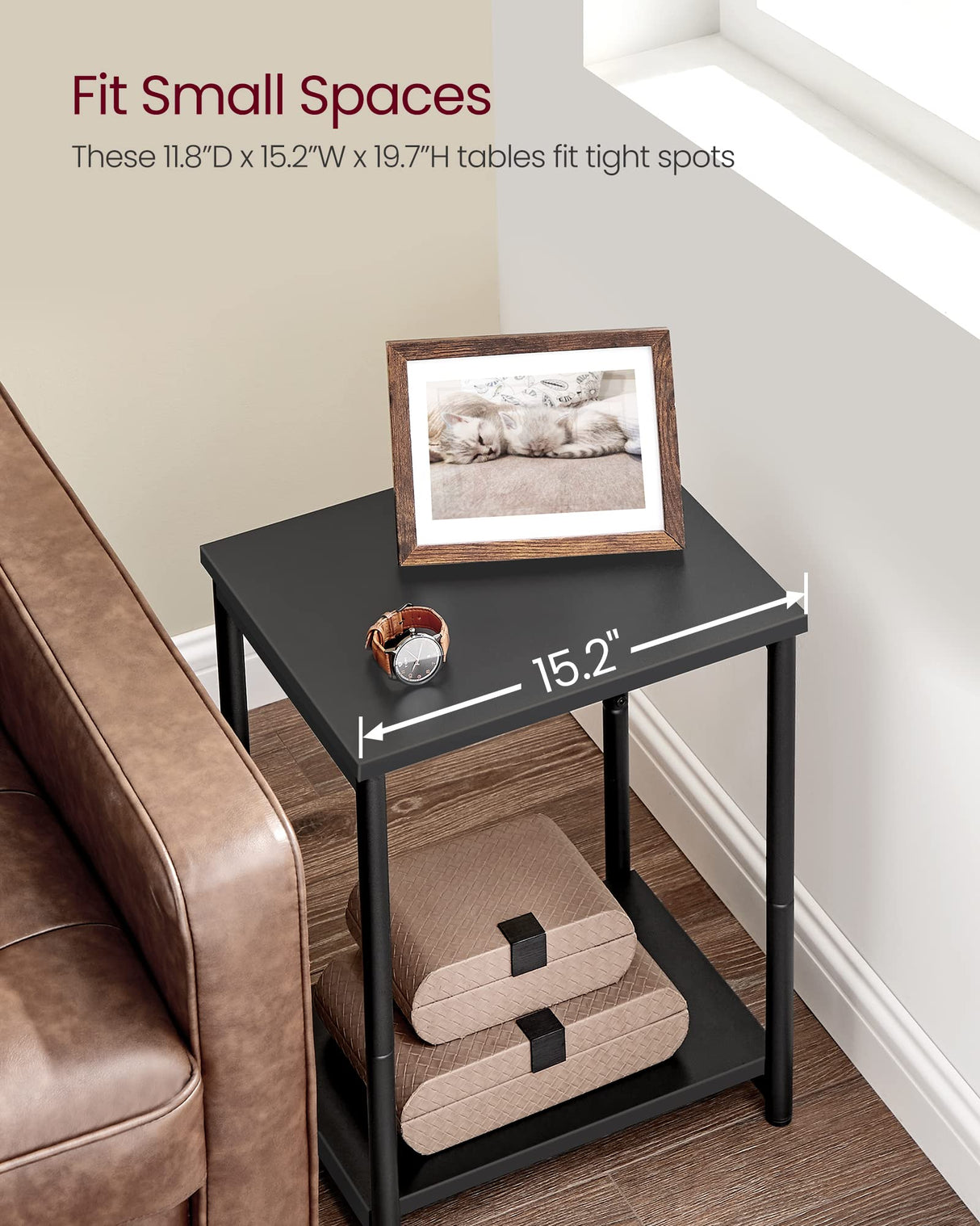 VASAGLE Side Tables Set of 2, Small End Table, Nightstand for Living Room, Bedroom, Office, Bathroom, Black ULET272B16 VASAGLE