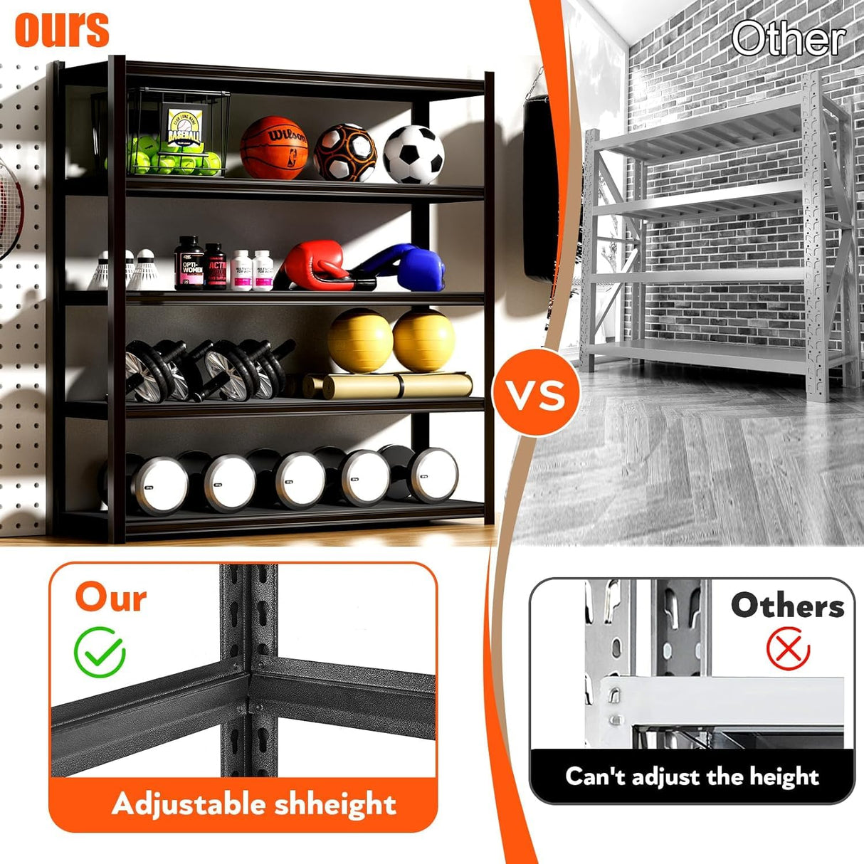 Howzone 72" H Garage Shelving 2000LBS Heavy Duty Storage Shelves Adjustable 5 Tier Metal Shelves for Storage Garage Industrial Shelving Utility Racks,16" D x35.5 Wx72 H,Black Howzone