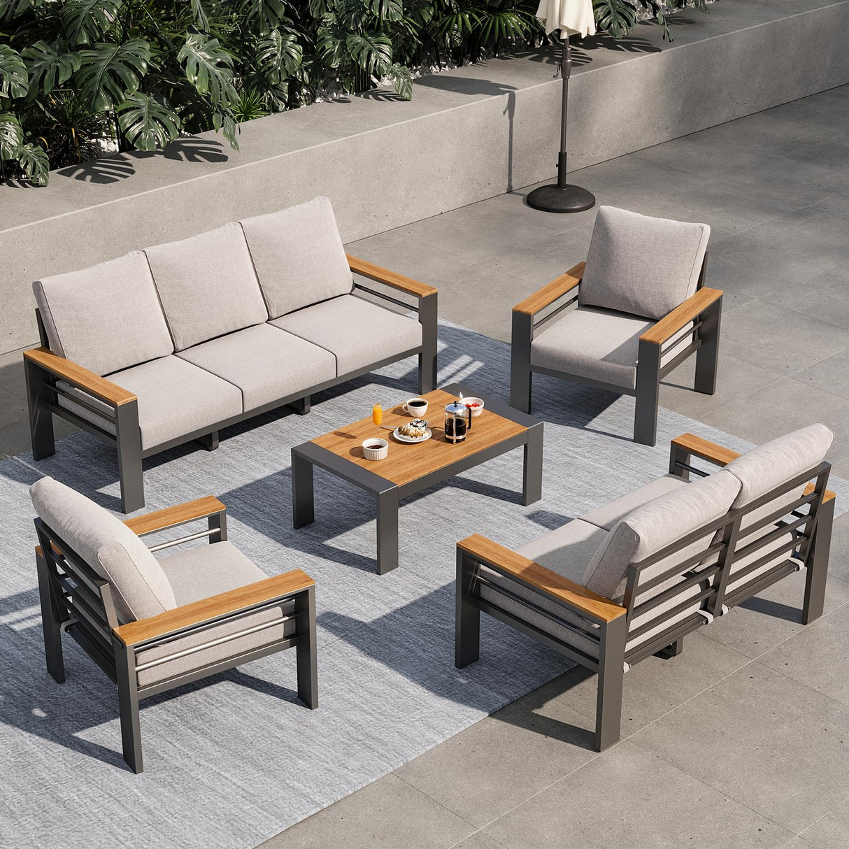 Aluminum Outdoor Patio Furniture Set, 7 Seats Outdoor Sectional with Coffee Table, Patio Conversation Sets with Upgraded Armrests and Cushions for Backyard, Garden and Poolside Aoxun