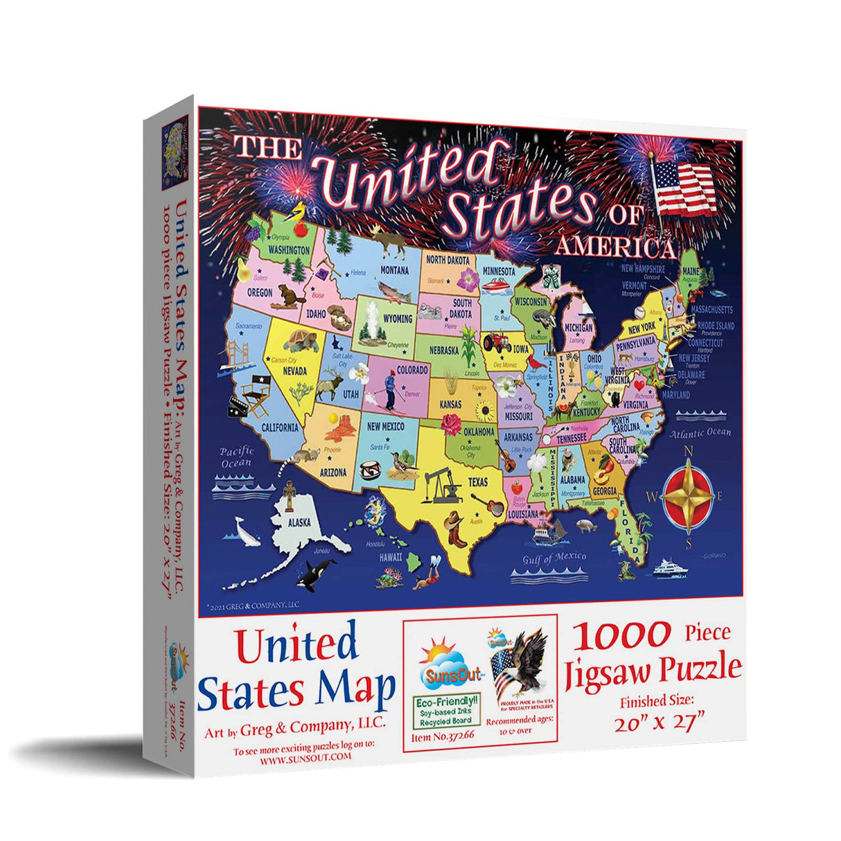 SUNSOUT INC - United States Map - 1000 pc Jigsaw Puzzle by Artist: Giordano Studios - Finished Size 20" x 27" Fourth of July - MPN# 37266 SunsOut