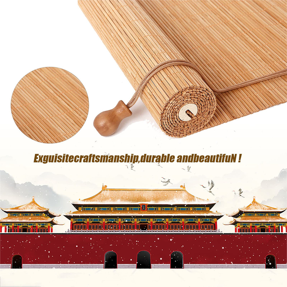 Retro Outdoor Shades for Patio Bamboo Roller Blinds, Bamboo Roll Up Blinds Bamboo Roll Up Shades, Bamboo Shades Blinds Porch Blinds Outdoor/Indoor Window Privacy 34×87in(W×H) Brown OCAZI