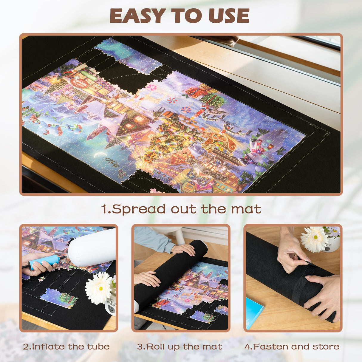 Lavievert 1500 Piece Jigsaw Puzzle Mat Roll Up with Unique Auxiliary Line Design, Portable Puzzle Board for Adults & Kids, Non-Slip Puzzle Keeper Storage Saver for 1500 1000 500 Piece Puzzles LAVIEVERT