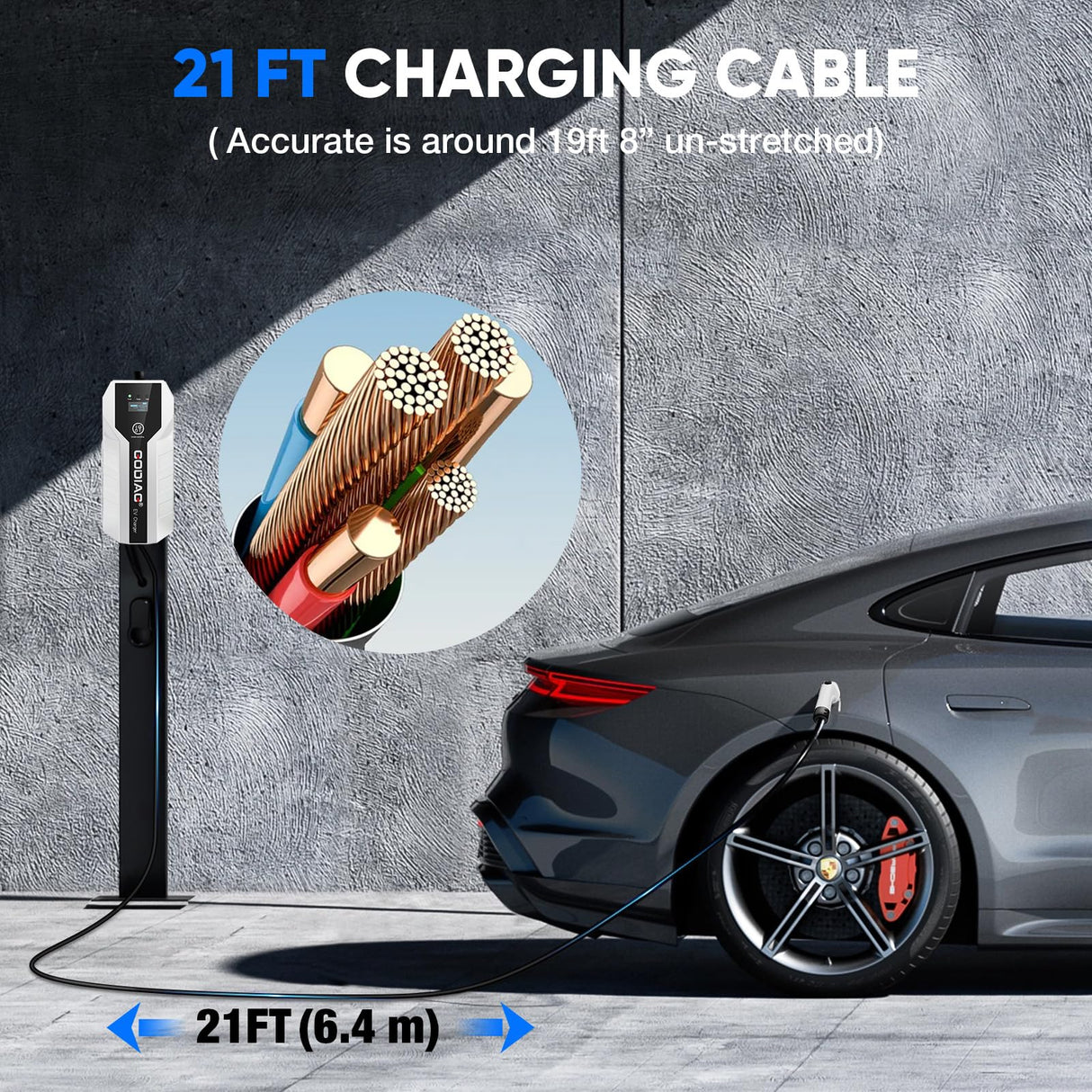 EV101 Portable EV Charger Level 1+2, 8/10/13/16 Amp Adjustable Electric Car Charger, 110V-240V 3.5KW 20 ft Plug-in Hybrid EV Charger GODIAG