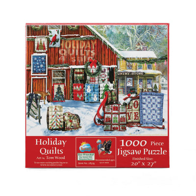 SUNSOUT INC - Holiday Quilts - 1000 pc Jigsaw Puzzle by Artist: Tom Wood - Finished Size 20" x 27" Christmas - MPN# 28735