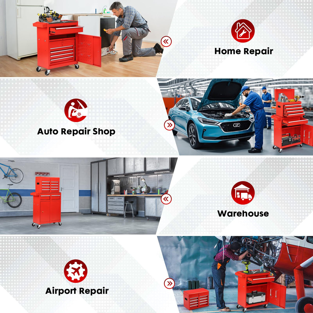 Dawmilon 5-Drawer Rolling Tool Chest, 2-in-1 Tool Box Organizer with Lockable Wheels, Sliding Drawers, and Detachable Top, Garage Workshop Tool Storage Cabinet, Red Dawmilon