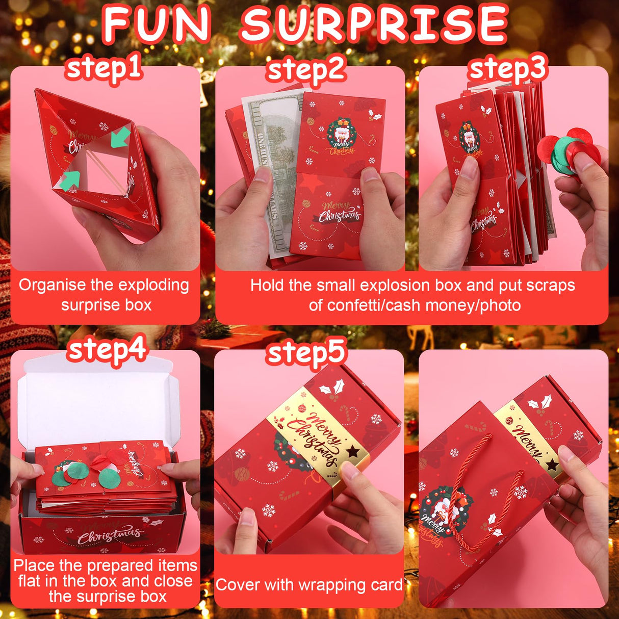 BABORUI Money Surprise Box - Christmas Gift with Confetti Explosion for Women, Men, and Kids BABORUI
