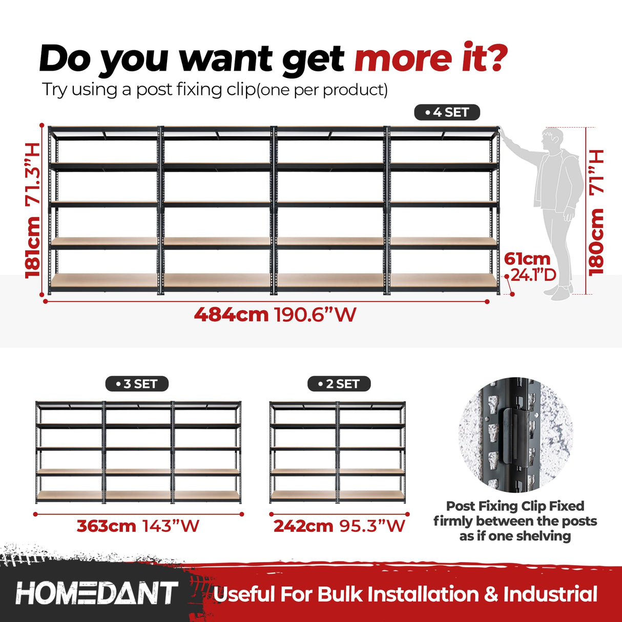 HOMEDANT 5 Tier Laminated Boltless Heavy Duty Garage Storage Adjustable Wide Size Metal Shelving Unit Utility Rack Shelves Organization Multipurpose Shelf Shed Warehouse 47.7"W x 24.1"D x 71.3"H 2Pack HOMEDANT