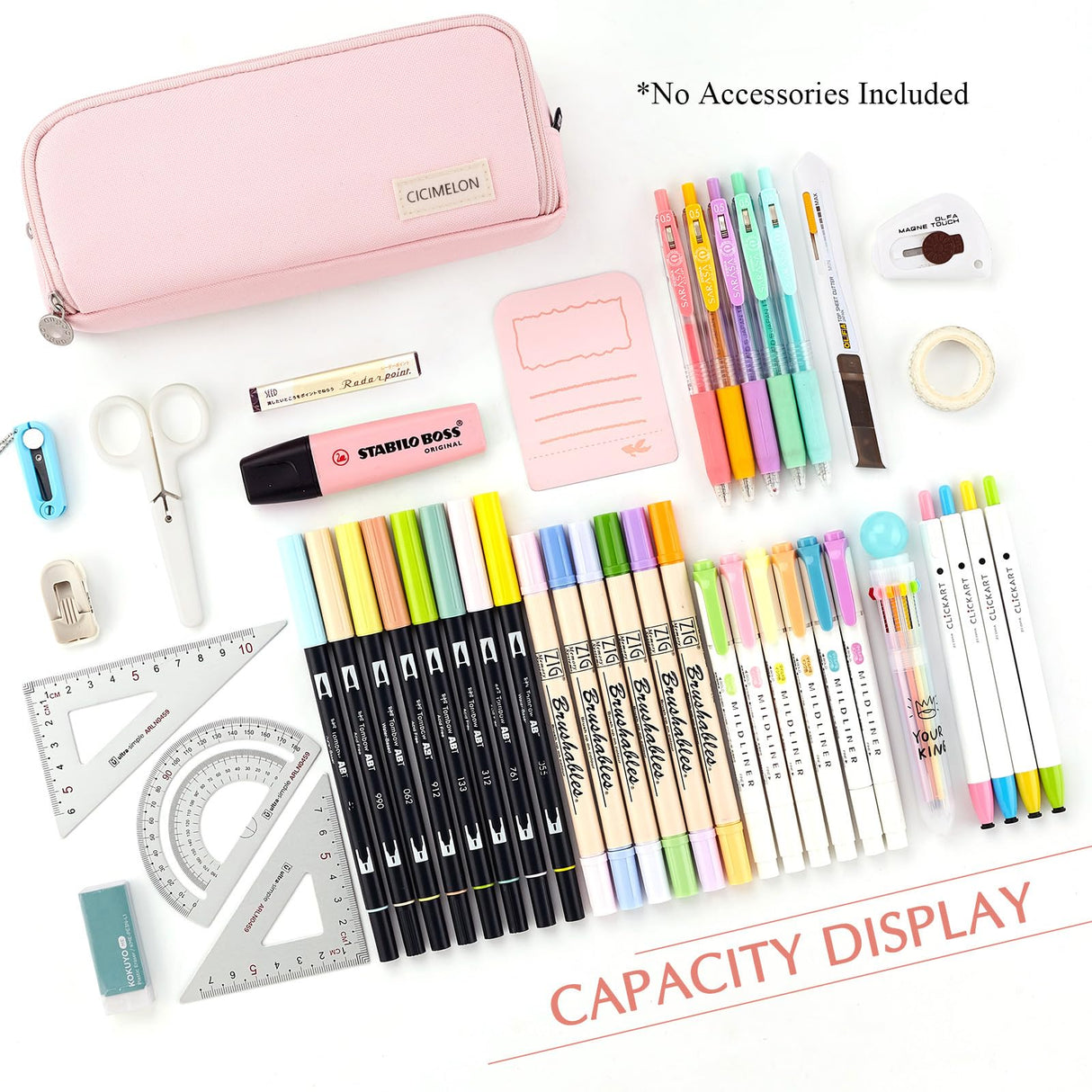 CICIMELON Large Capacity Pencil Case 3 Compartment Pouch Pen Bag for School Teen Girl Boy Men Women (Pink) CICIMELON