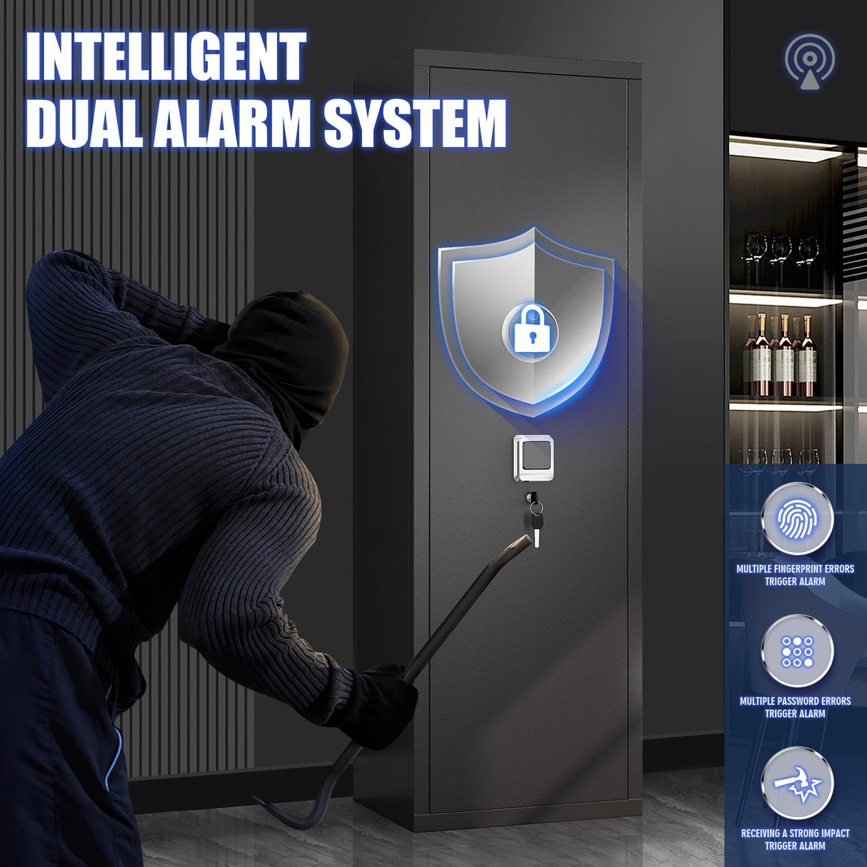 10-15 Large Gun Safe Cabinet With 3 Pistol Pouches,rifle Gun Safes for Home fireproof waterproof Adjustable Rack and Biometric Lock,Heavy-Duty Gun Safes for Rifles and Shotguns Money and Valuable PRESTELION