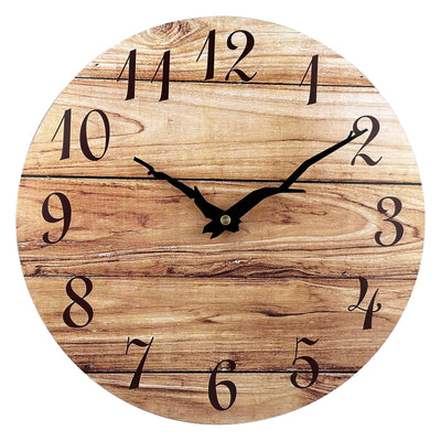 Plumeet Wall Clock, 12'' Frameless Wooden Wall Clocks with Silent Quartz Movement, Rustic Country Village Walnut Clocks Decorative for Kitchen Bedroom Living Room, Brown