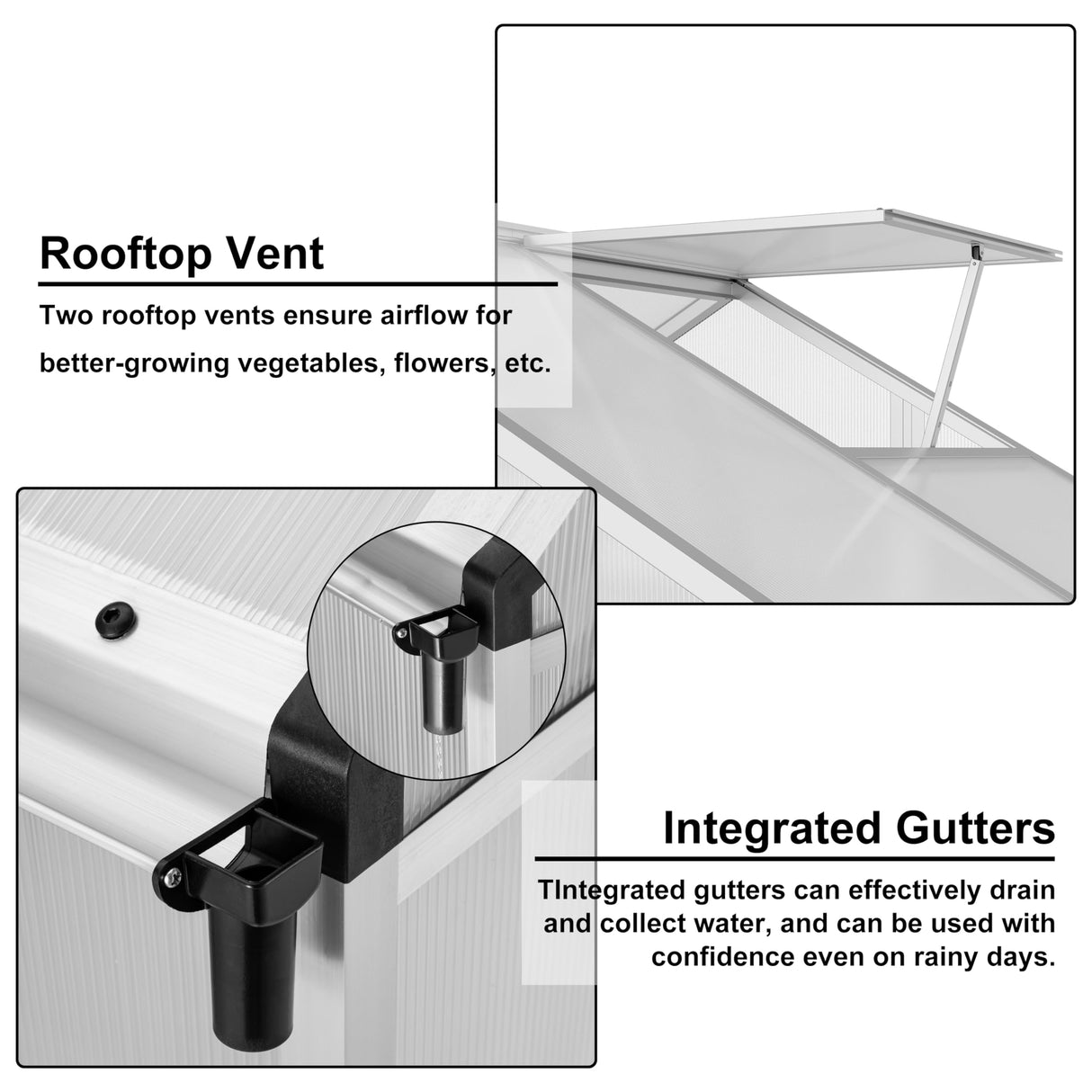 TROPOW 6.25 x 10 Ft Greenhouse for Outdoors with Quick Structure, Aluminum Alloy & Polycarbonate Green House with 24" x 23" Roof Windows Vent, Walk in Sunroom for Patio, Backyard, Garden,Silver TROPOW