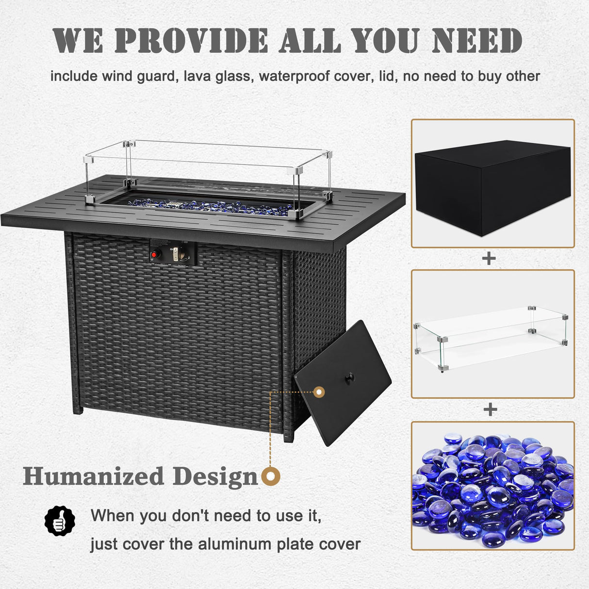 Vakollia 6 Pieces Aluminum Patio Furniture Set with Propane Gas 44" Fire Pit Table, Metal Outdoor Conversation Sofa Set with Seating Cushions Vakollia