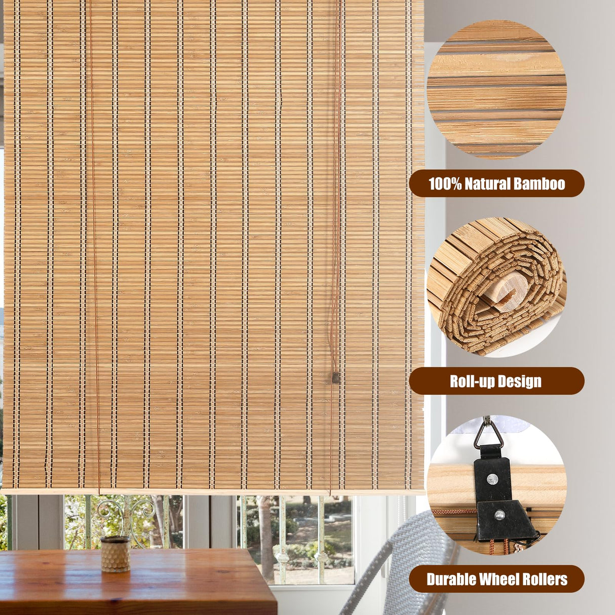 CSBWDLT Bamboo Blinds Roman Bamboo Curtains Roller Shades for Interior Windows,Roll Up Blinds Indoor Outdoor Patio 36" W x 72" H CSBWDLT