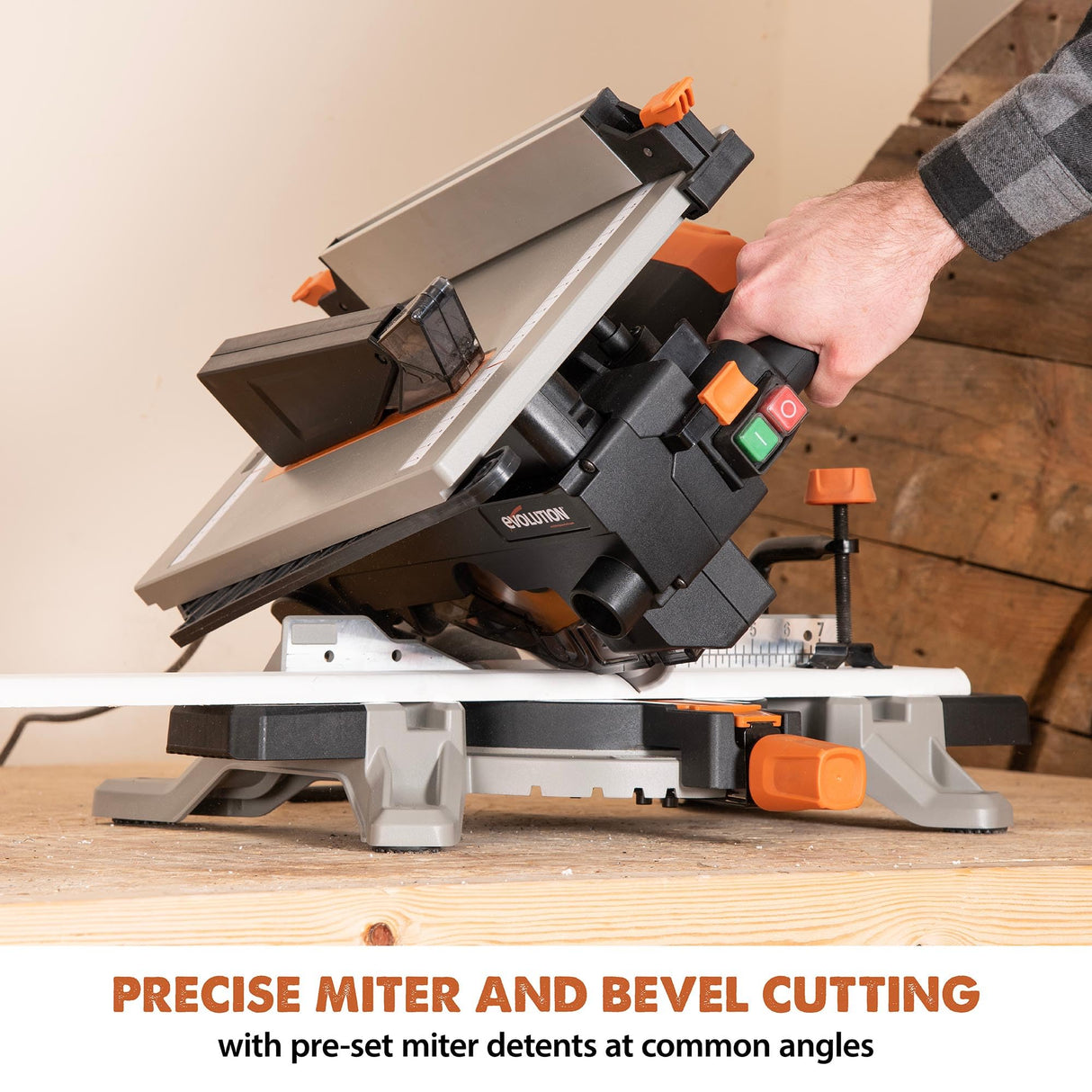 Evolution R8MTS | 8-1/4” Convertible Miter/Table Saw | Multi-Function Saw | 0-45° Bevel & +/- 45° Miter | Multi-Material Cutting: Wood, Plastic, Metal | Compact, Powerful 12A Motor | TCT Blade Incl EVOLUTION