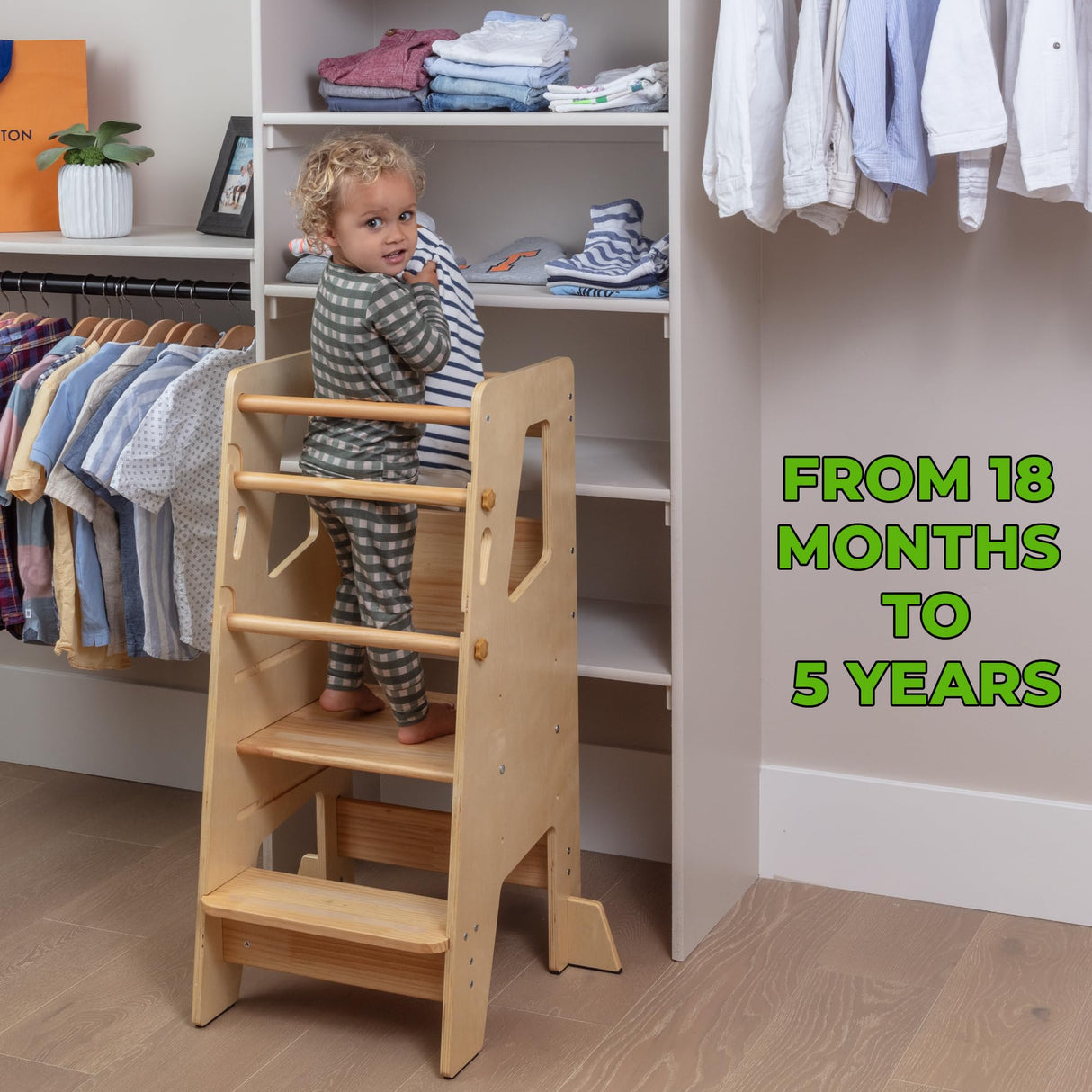 Toddler Standing Tower - Adjustable Height Toddler Kitchen Stool Helper - Ideal Kids Kitchen Step Stool for Learning New Skills - 2024 Design with Safety Feet - Varnished Ocodile