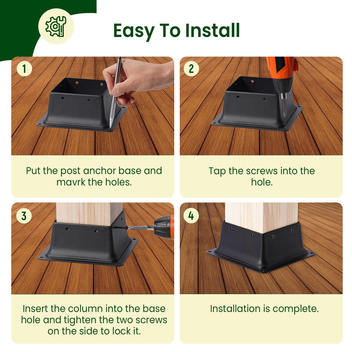 Bazeiona 4x4 Post Base 4Pcs Wood Fence Post Bracket Anchor Base Brackets Deck Post Base for Pergola Railing Mailbox Deck (Inner Size 3.6x3.6) Bazeiona