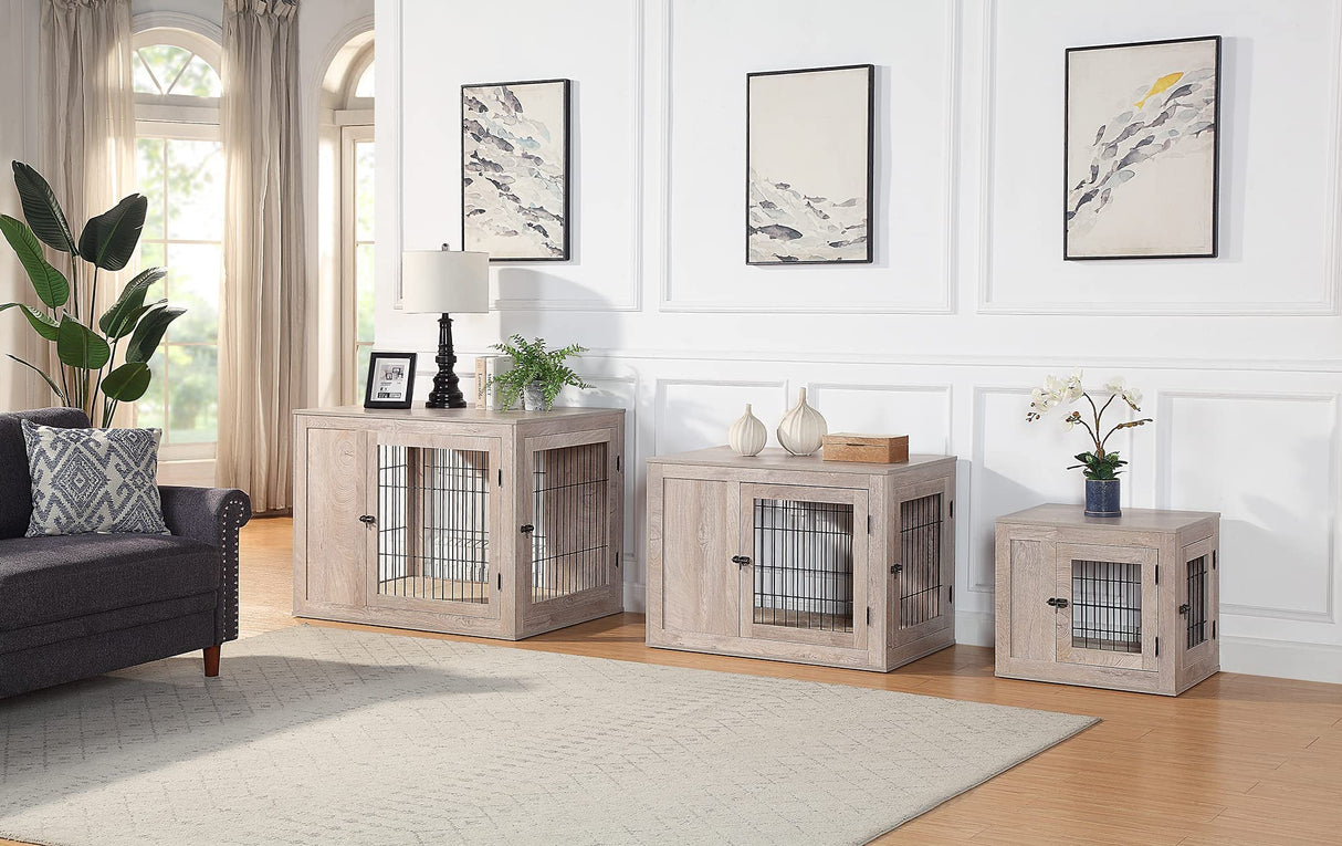 unipaws Furniture Style Dog Crate for Medium Large Dogs, Indoor Aesthetic Dog Stuff Kennel, Modern Decorative Wood Wire Pet House Dog Cage, Pretty Cute End Side Table Nightstand, Weathered Grey unipaws