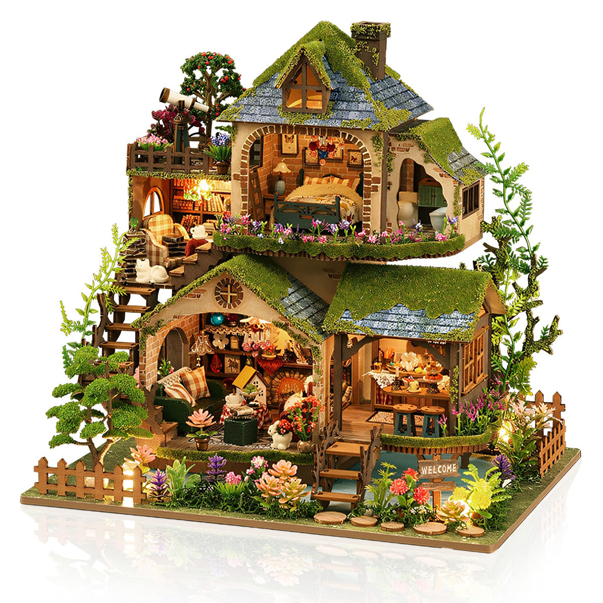 Miniature House Kit, 3D Wooden Puzzles for Adults, DIY Miniature Kit, Dollhouse Kit, Mini House Building Kit, Doll House Kits for Adults Teen to Build (Forest Adventure) ANTREATU