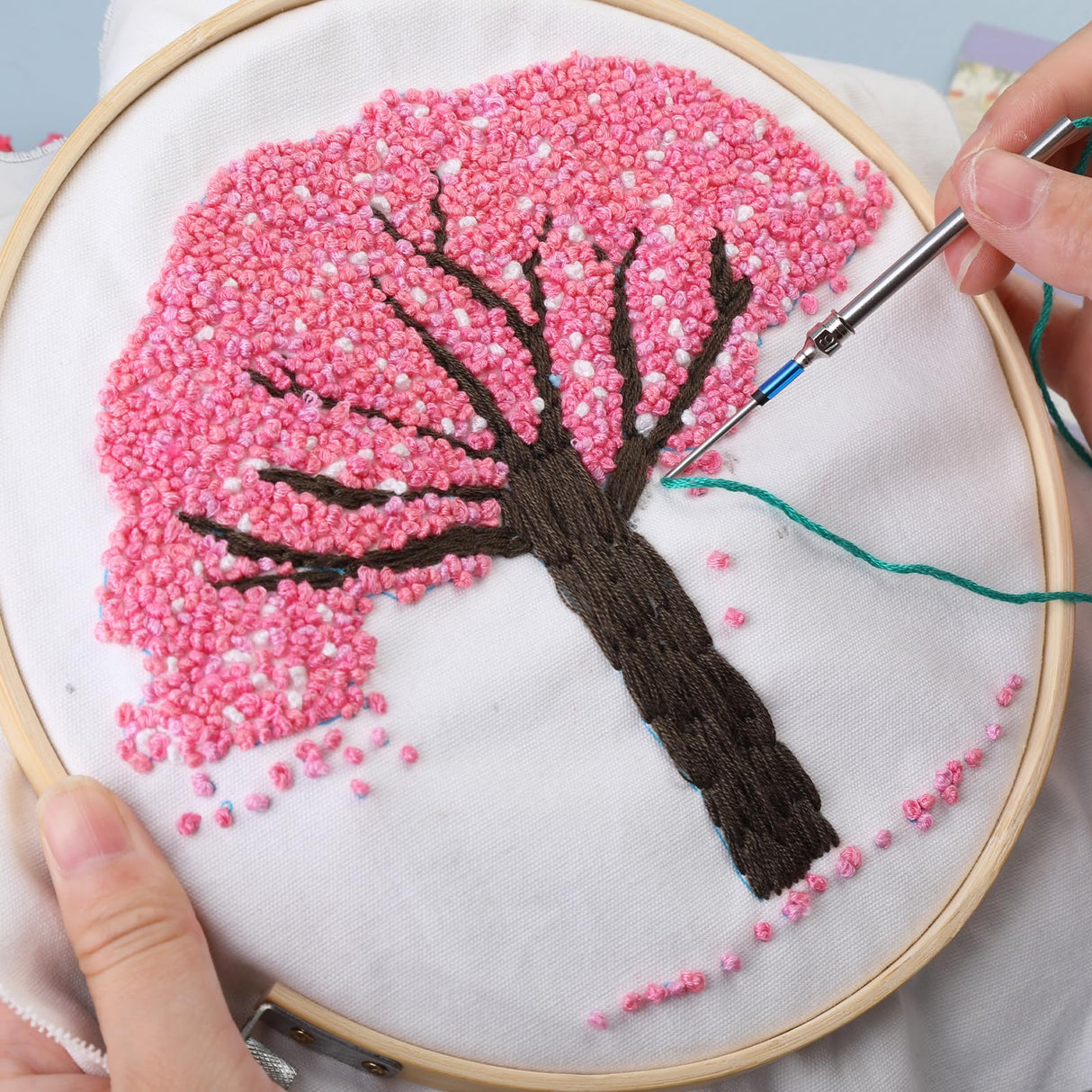 8 Pcs Embroidery Stitching Kit - Punch Needles, Cross Stitch Tools with 4 Colors Thread Mayboos