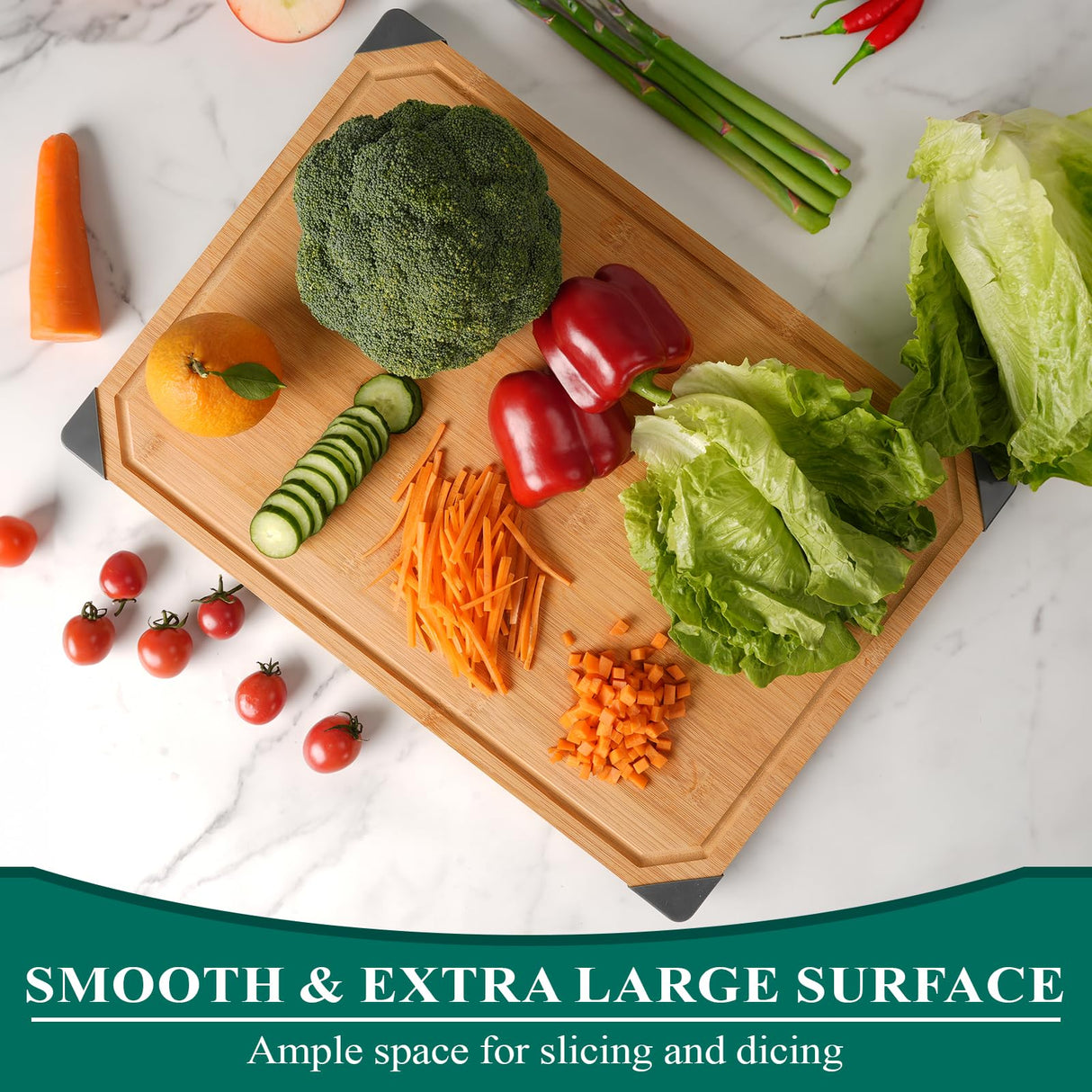 Bamboo Cutting Board, Empune Wood Cutting Boards for Kitchen with Non-slip Rubber Feet Wooden Chopping Board for Meat and Vegetables, XL Empune