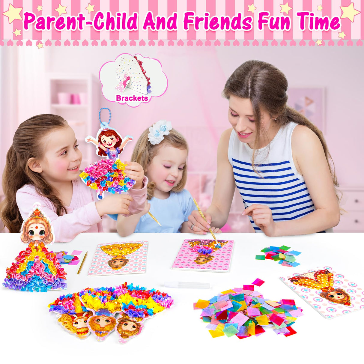 RIEYON Poke Poke Art - Magical Princesses Kits for Kids, 8 Princesses & 1 Flower Arts and Crafts Mess Free DIY Creative Activity Kits, Birthday Christmas Gifts for Girls & Boys Ages 5, 6, 7, 8, 9,10 RIEYON