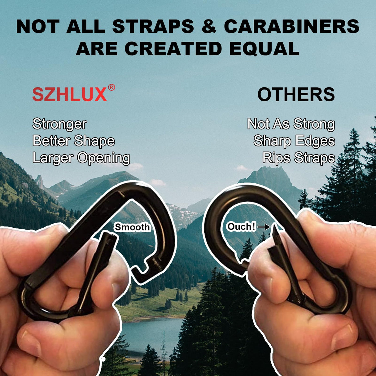 SZHLUX Hammock Straps for Trees - Set of Two 10ft Long, with 38 Loops & 2 Carabiners| Essential Hammock Accessories SZHLUX